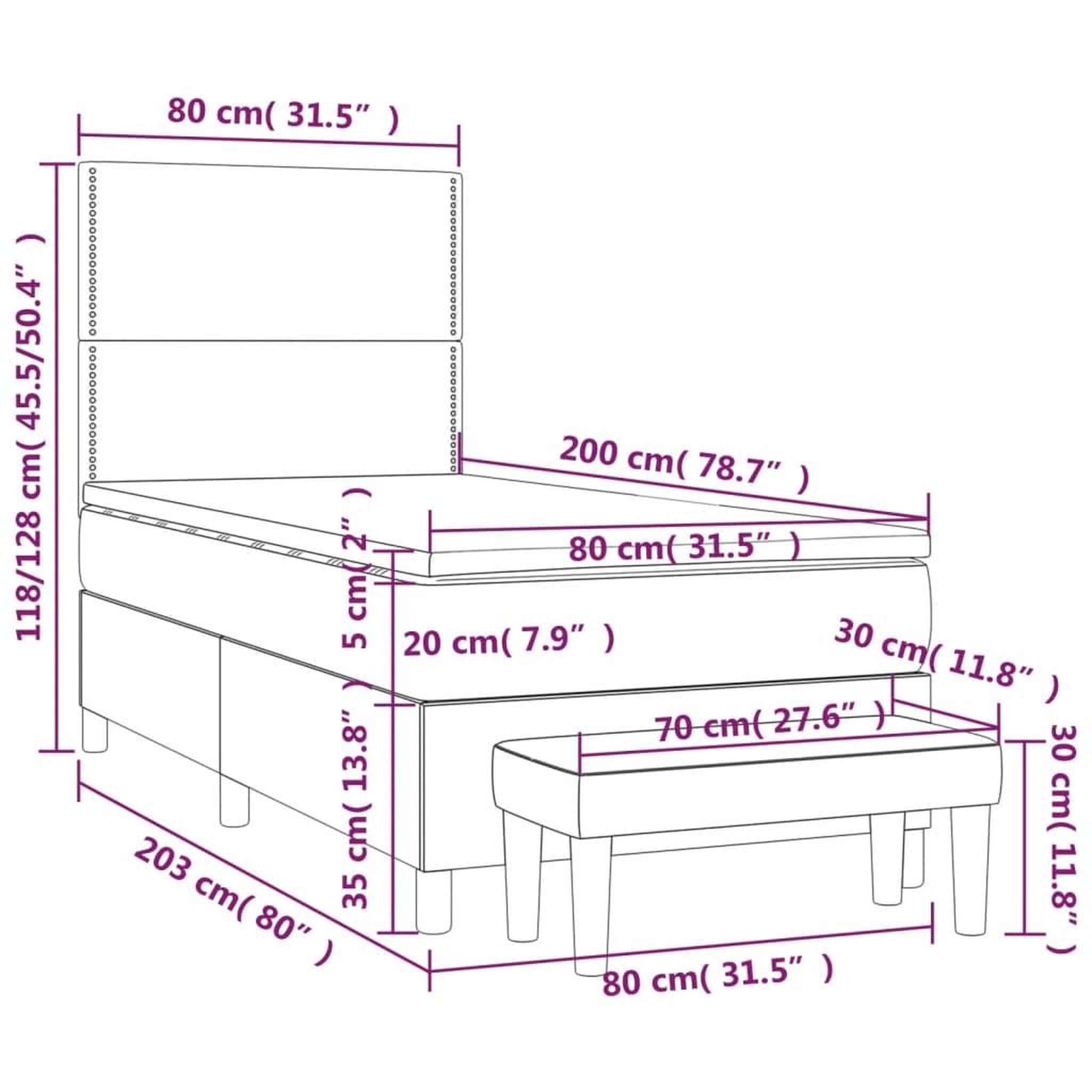 Voir la diapositive 6 : VIDAXL Sommier a lattes de lit et matelas Noir 80x200 cm Tissu