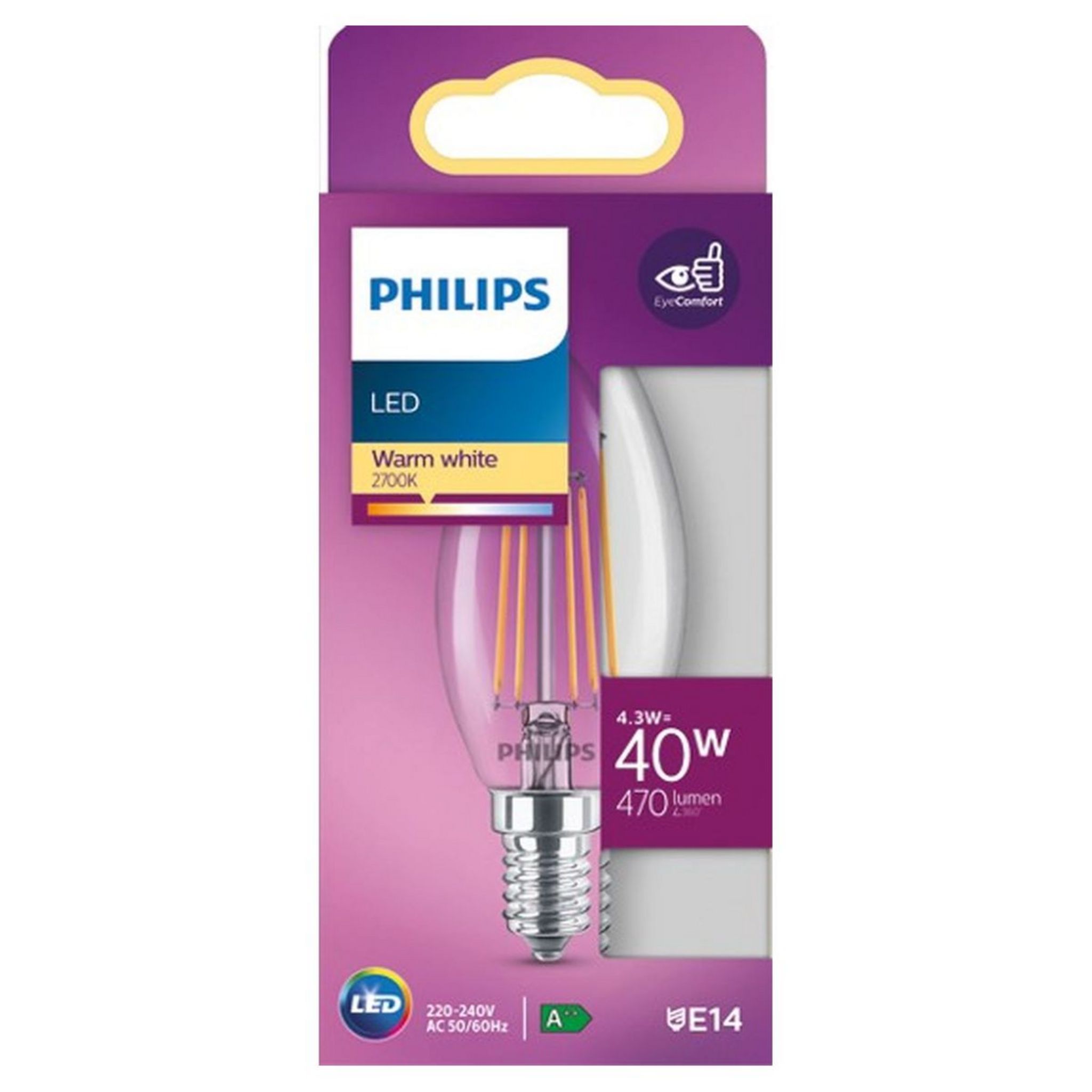 PHILIPS Ampoule led E14 flamme filament 40W warm white 470 lumen x1