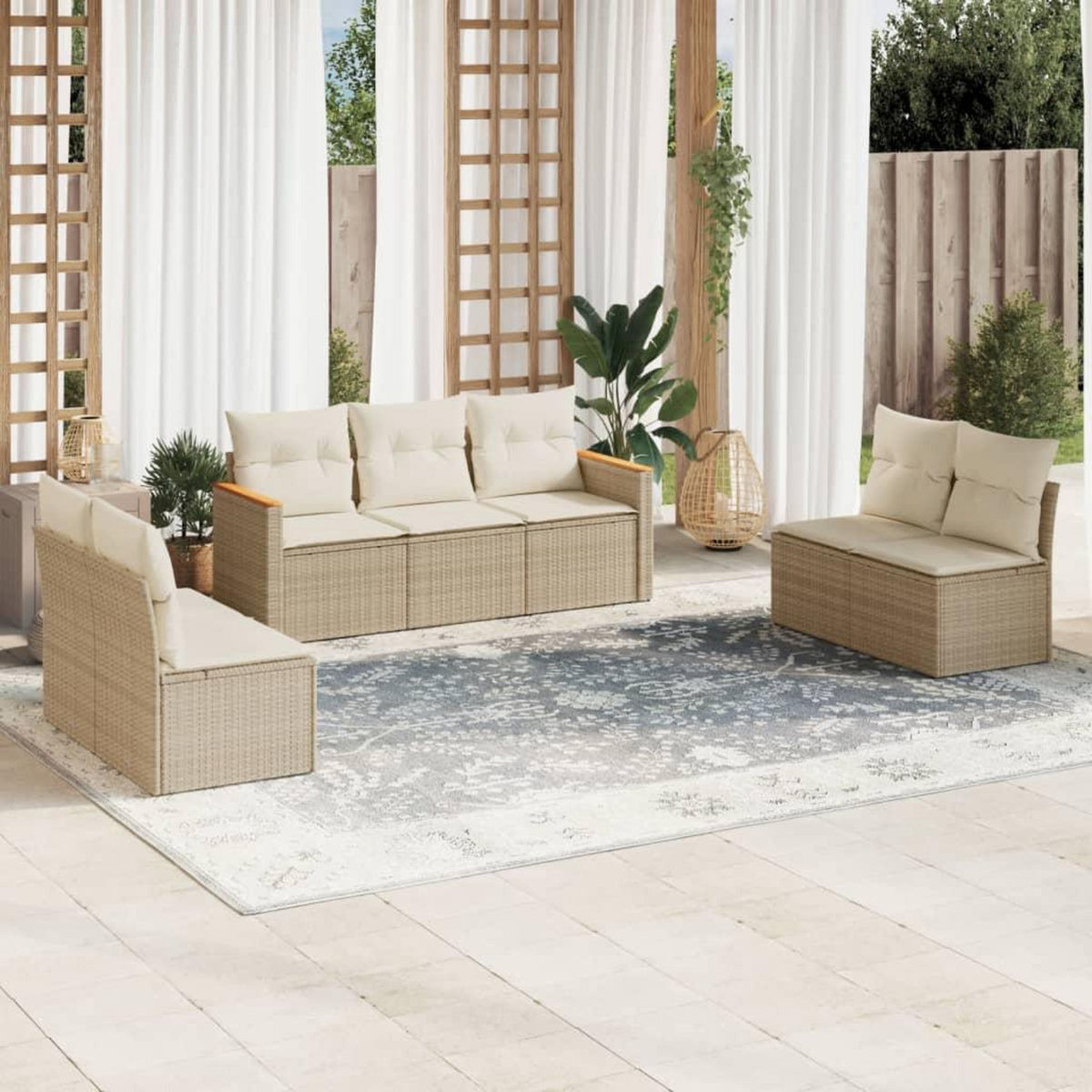 VIDAXL Salon de jardin avec coussins 7 pcs beige resine tressee