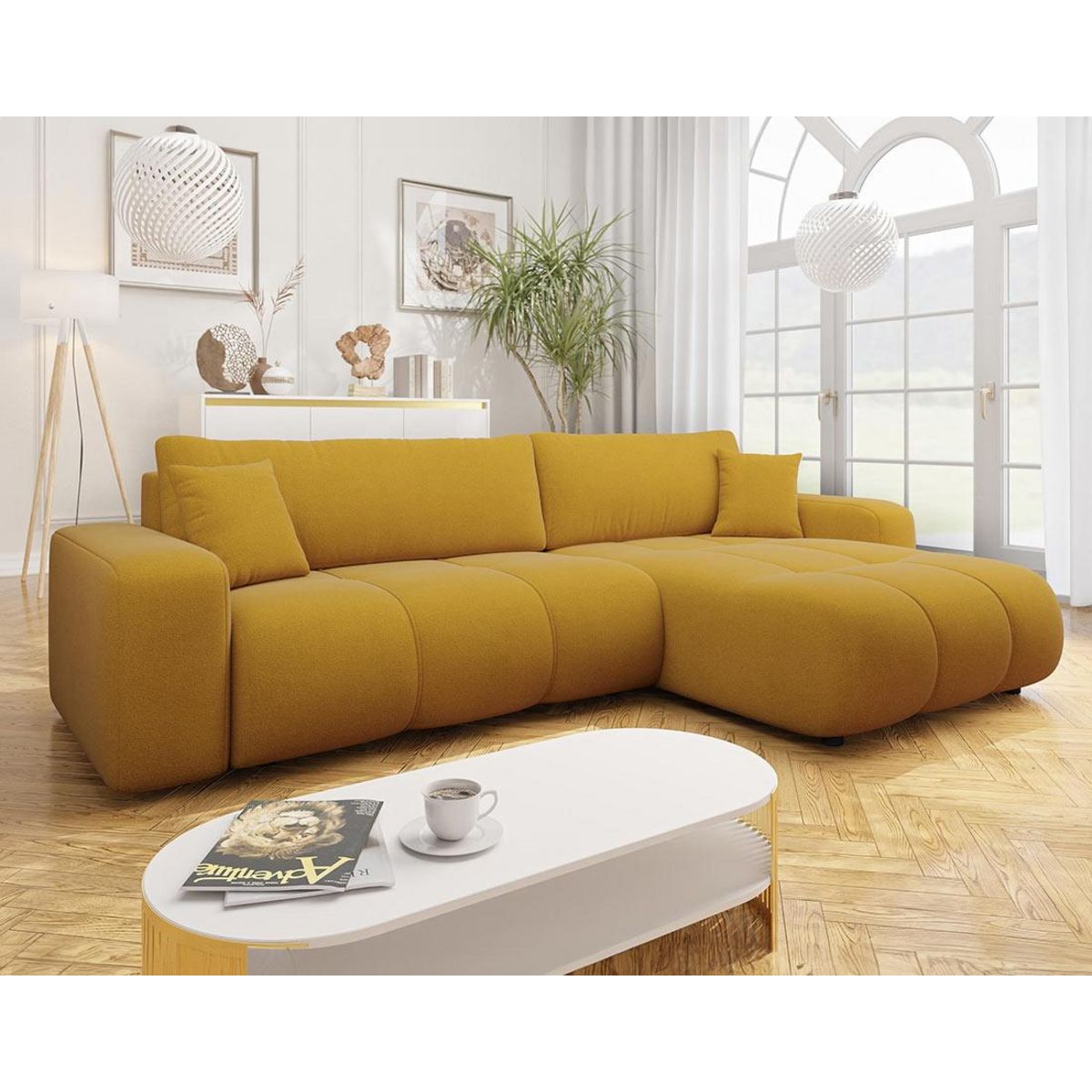 BEST MOBILIER Nicole - canapé d'angle réversible 5 places convertible avec coffre en tissu