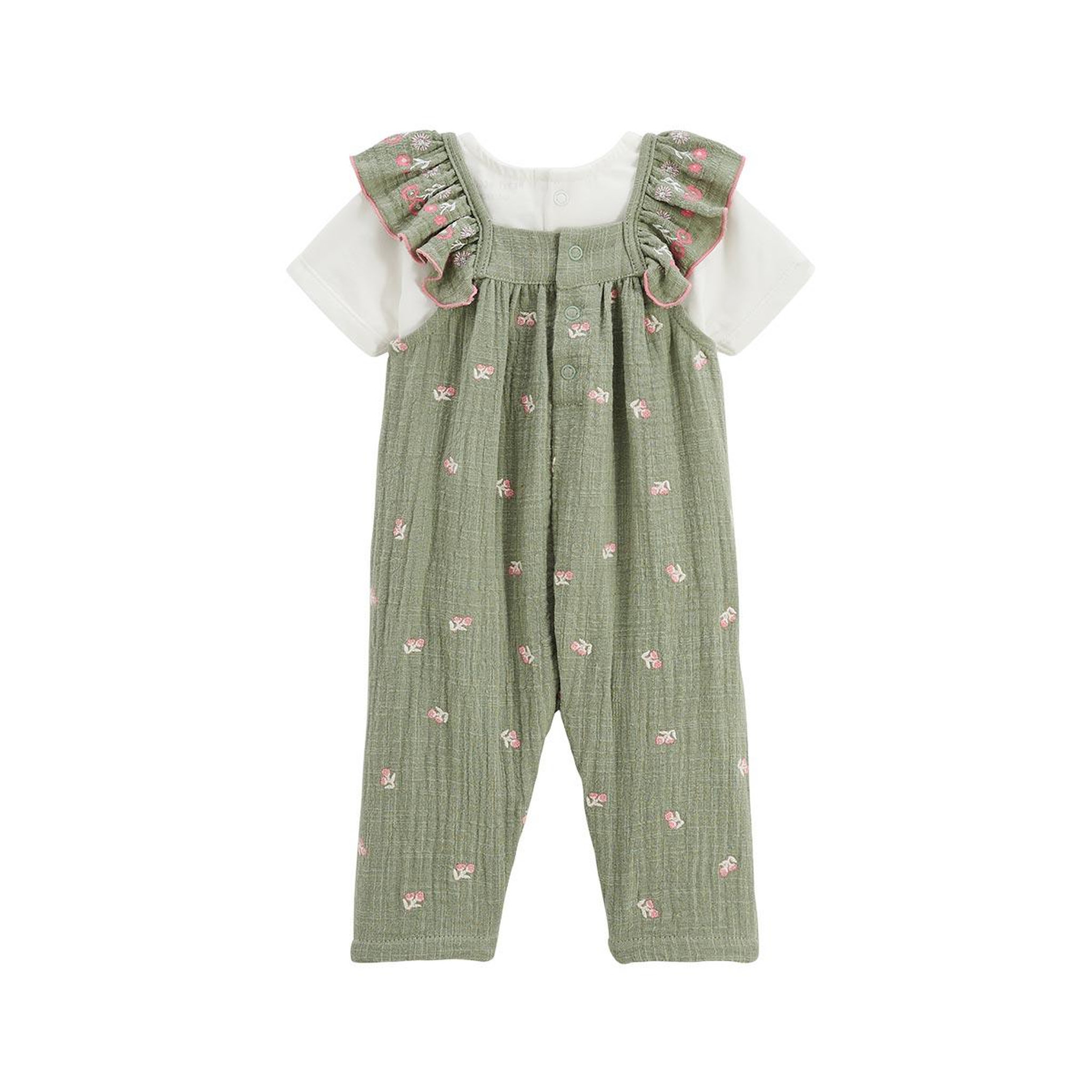 Voir la diapositive 2 : Petit Béguin Ensemble salopette bébé en gaze de coton et t-shirt Anaelle