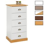 IDIMEX Chiffonnier PARIS en pin massif, 5 tiroirs. Coloris disponibles : Bicolore, Marron, Blanc