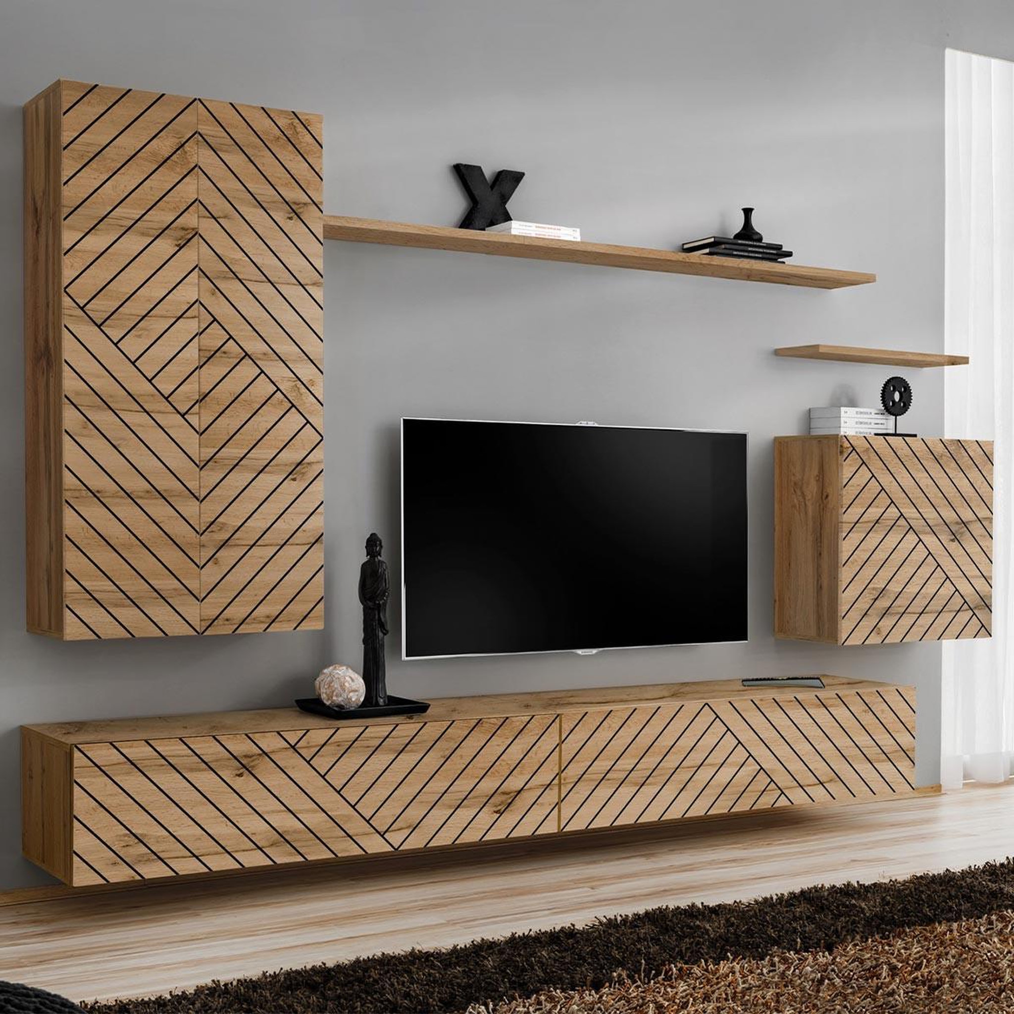 Paris Prix Ensemble meuble tv  switch lamel ii  270cm naturel