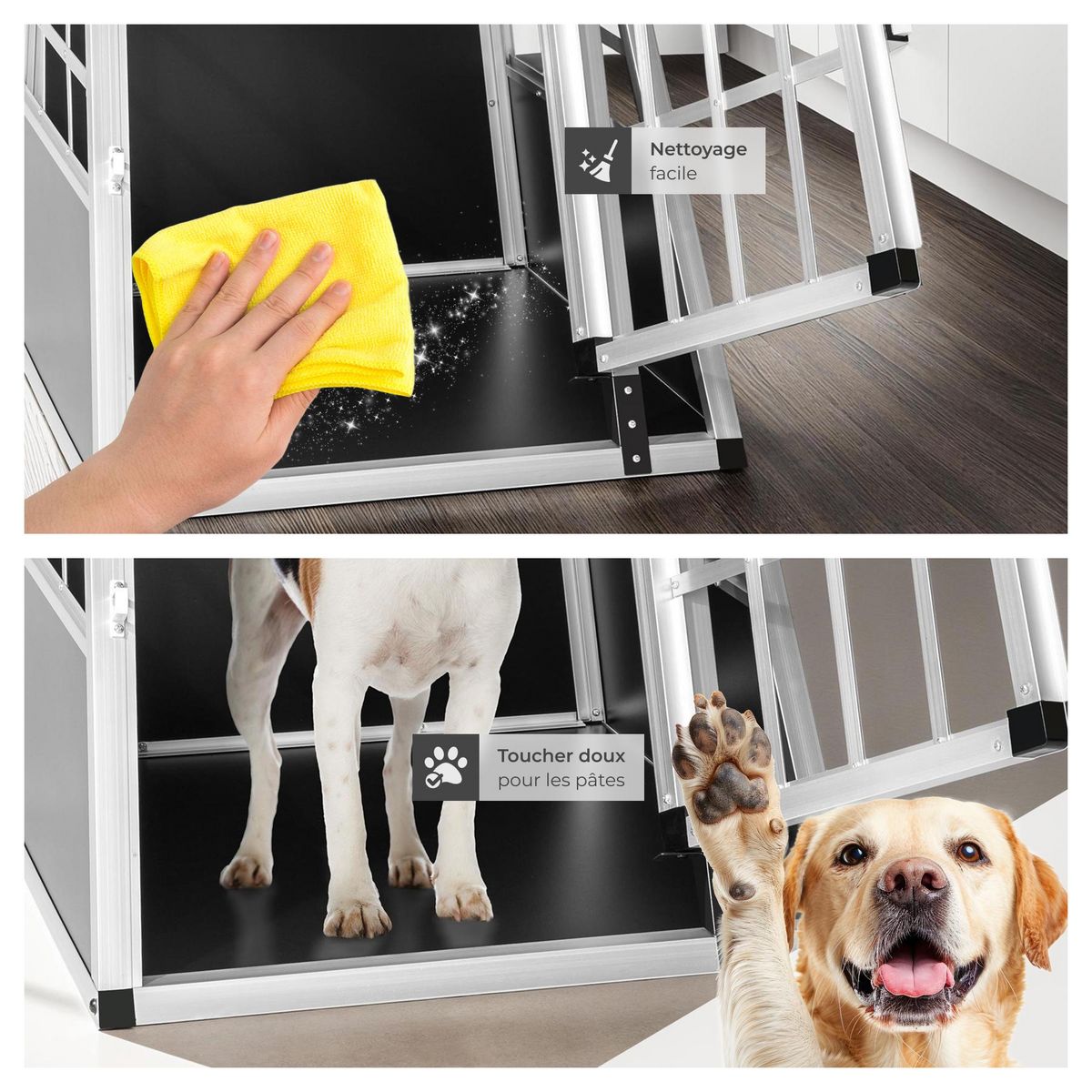 tectake Cage de transport pour chiens sécurisée avec dos droit noir 54 x 69 x 50 cm