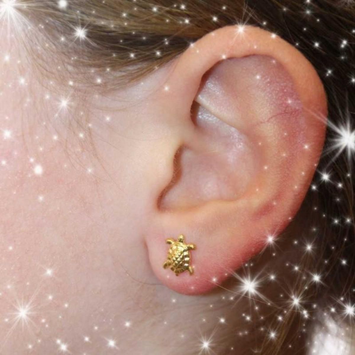 L'ATELIER D'AZUR Boucles d'Oreilles Tortue - Or Jaune - Enfant