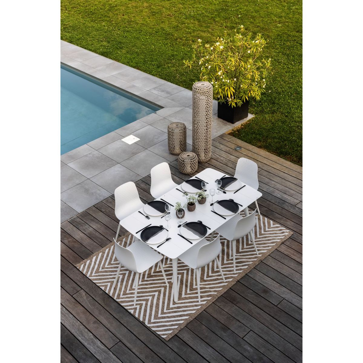 JARDILINE Salon de jardin - 6 places - Aluminium/Résine - Blanc - CORFOU