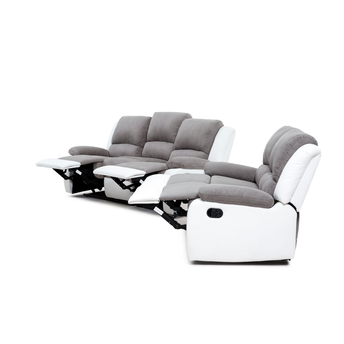 Canapé relax manuel bi- matière tissu gris  +pu Blanc HELENE
