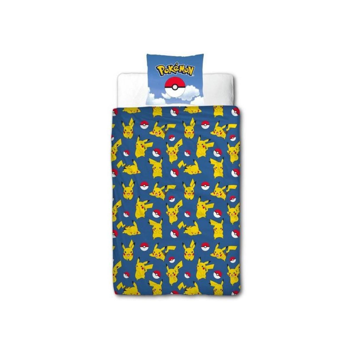 Pokemon Parure de lit réversible - POKEMON - Pikachu et ses amis a l'Arena - Microfibre - 140 x 200 cm + 1 taie 63 x 63 cm