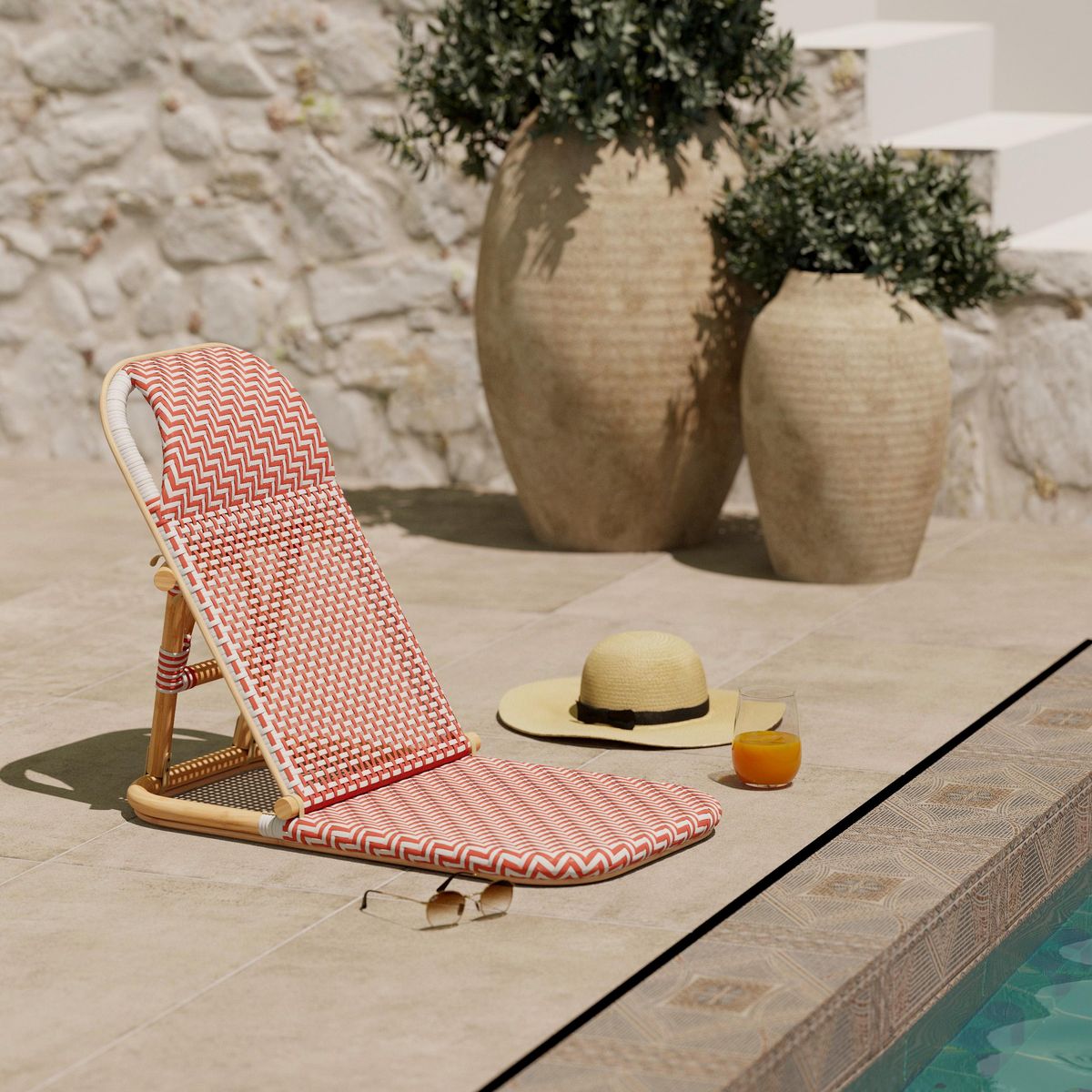 Rendez vous déco Chaise de plage terracotta pliable en tissage synthétique - Favignana