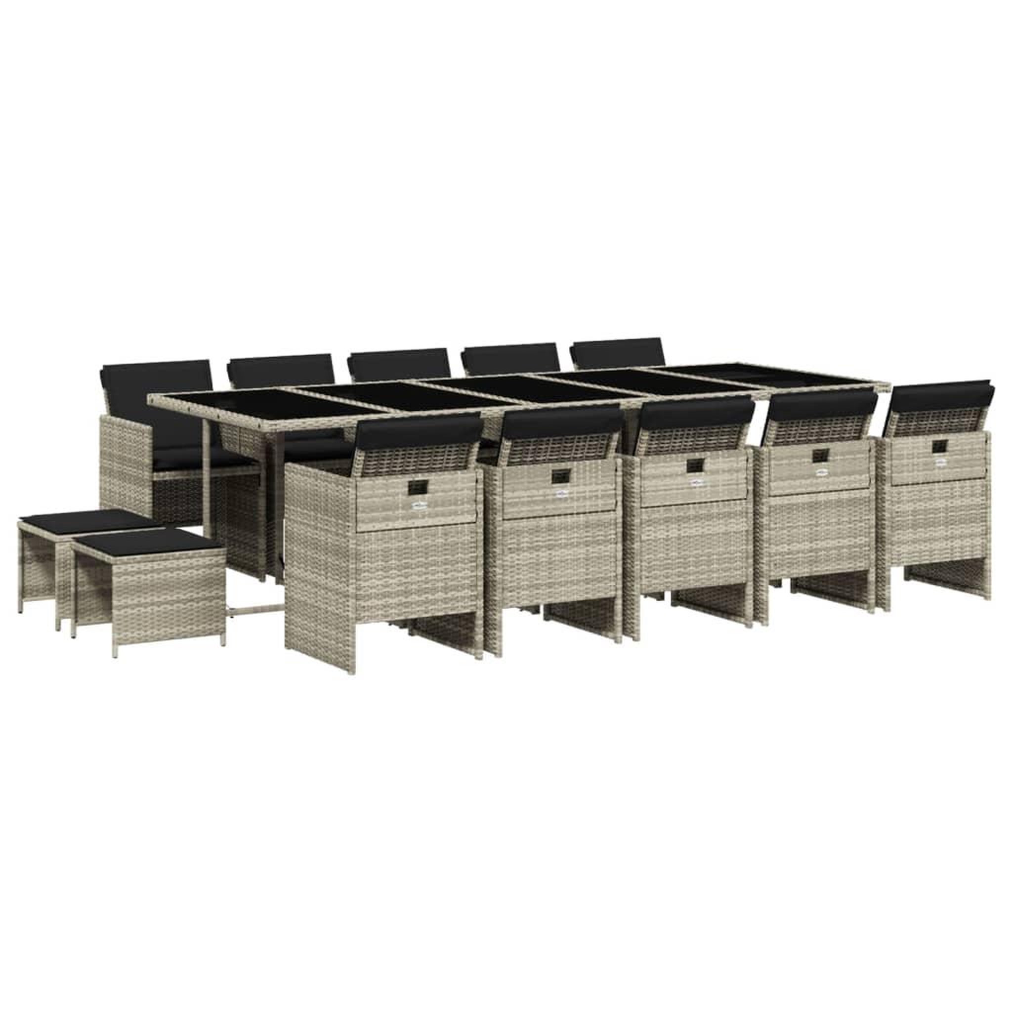 Voir la diapositive 2 : VIDAXL Ensemble a manger de jardin et coussins 15 pcs gris clair rotin