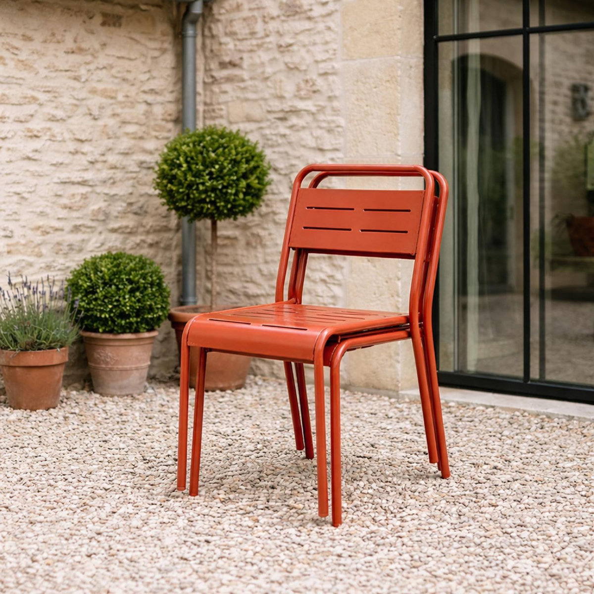 CONCEPT USINE Lot de 2 chaises de jardin empilables terracotta BERGAME