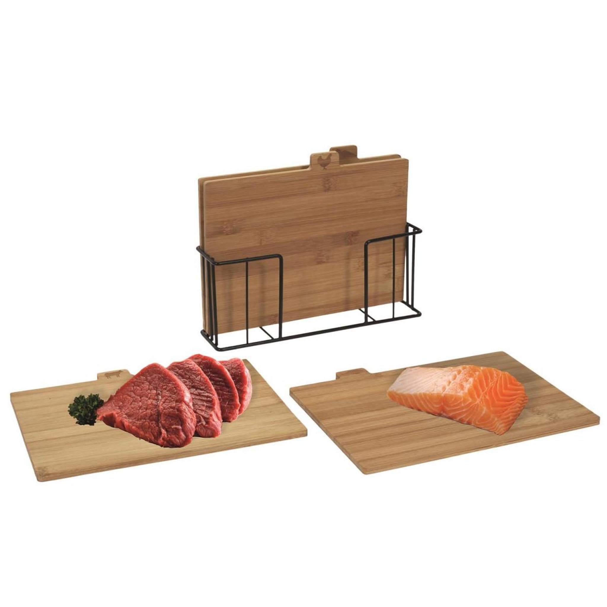 Voir la diapositive 5 : COOK CONCEPT Lot de 4 planches à découper  socle  29cm naturel