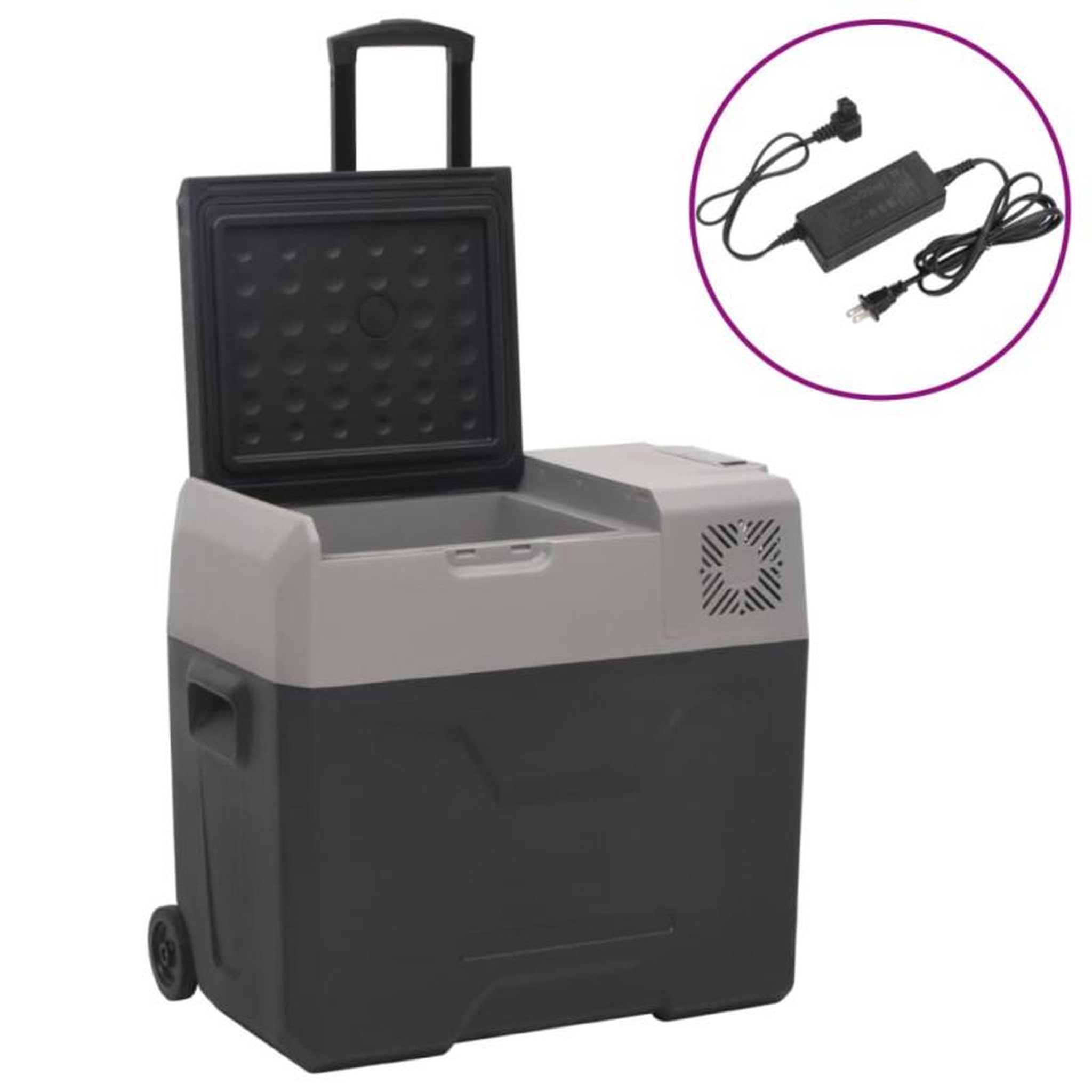 Voir la diapositive 1 : VIDAXL Glacière avec roue et adaptateur noir et gris 50L polypropylène