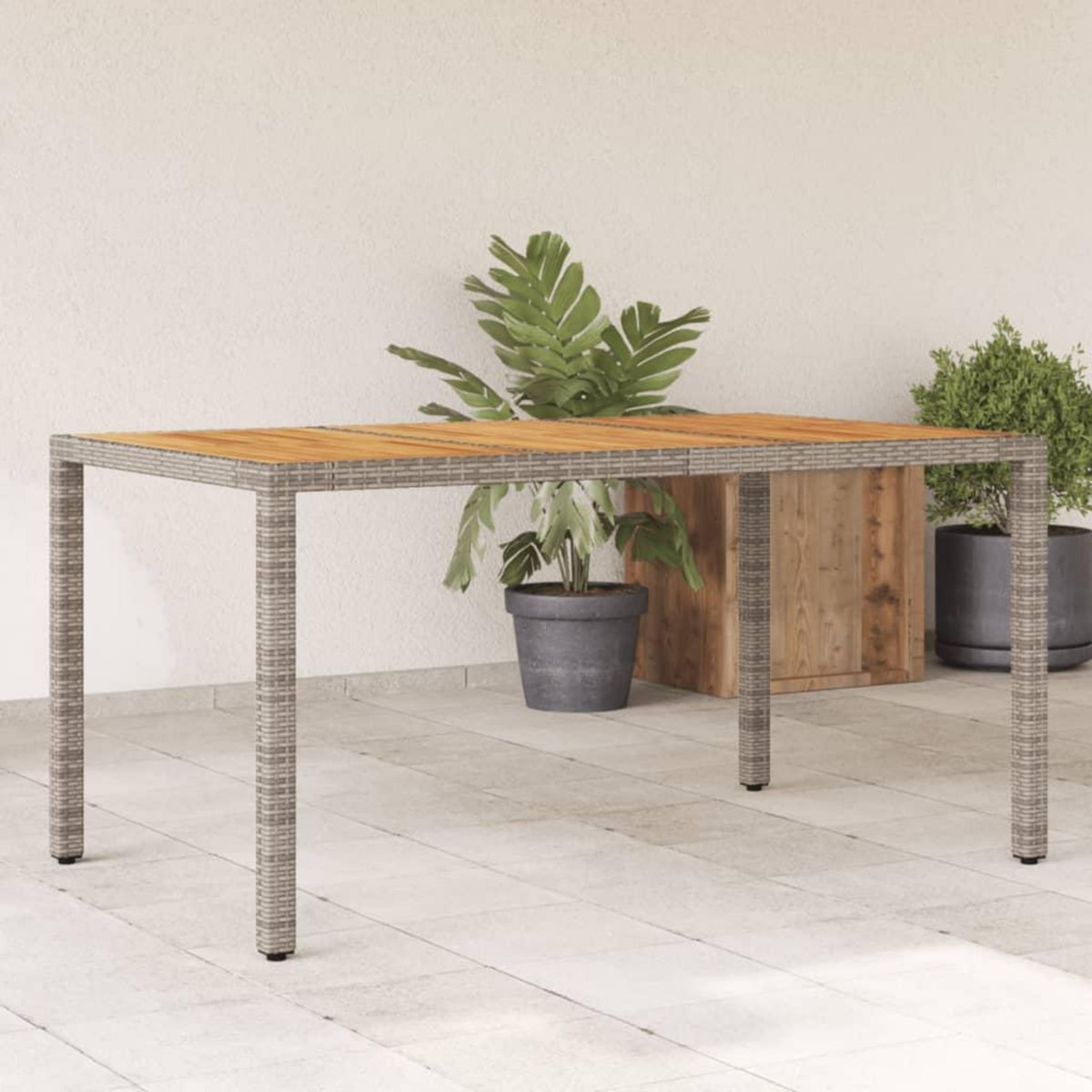 VIDAXL Table de jardin et dessus en bois d'acacia gris resine tressee