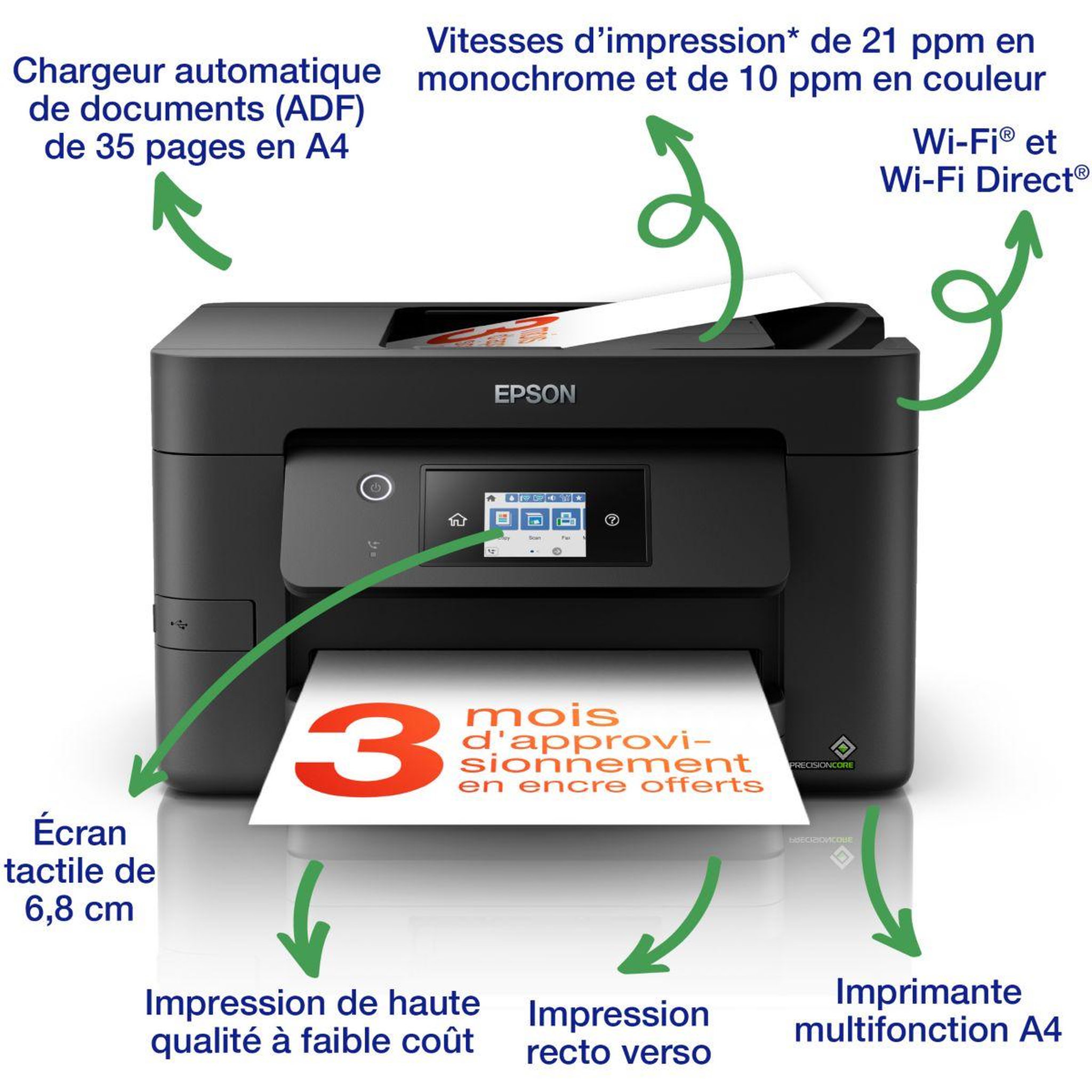 Voir la diapositive 3 : Epson Imprimante jet d'encre workforce wf-3825dwf