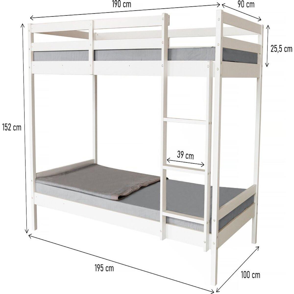 Habitat et Jardin Lit Superposé bois enfant  Lionel  90 x 190 cm - Blanc