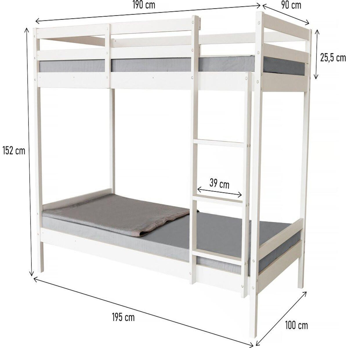 Habitat et Jardin Lit Superposé bois enfant  Lionel  90 x 190 cm - Blanc
