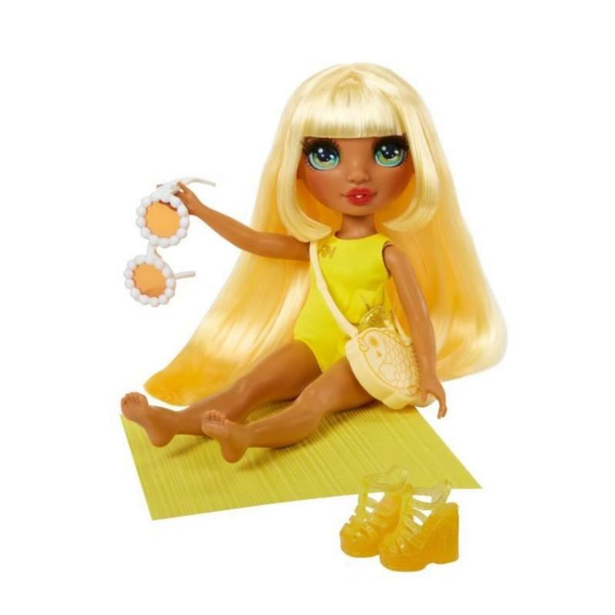 Rainbow Rainbow High Swim & Style - Poupée mannequin ariculée 27 cm - Sunny (Jaune) - Maillot de bain + Paréo - a partir de 4 ans