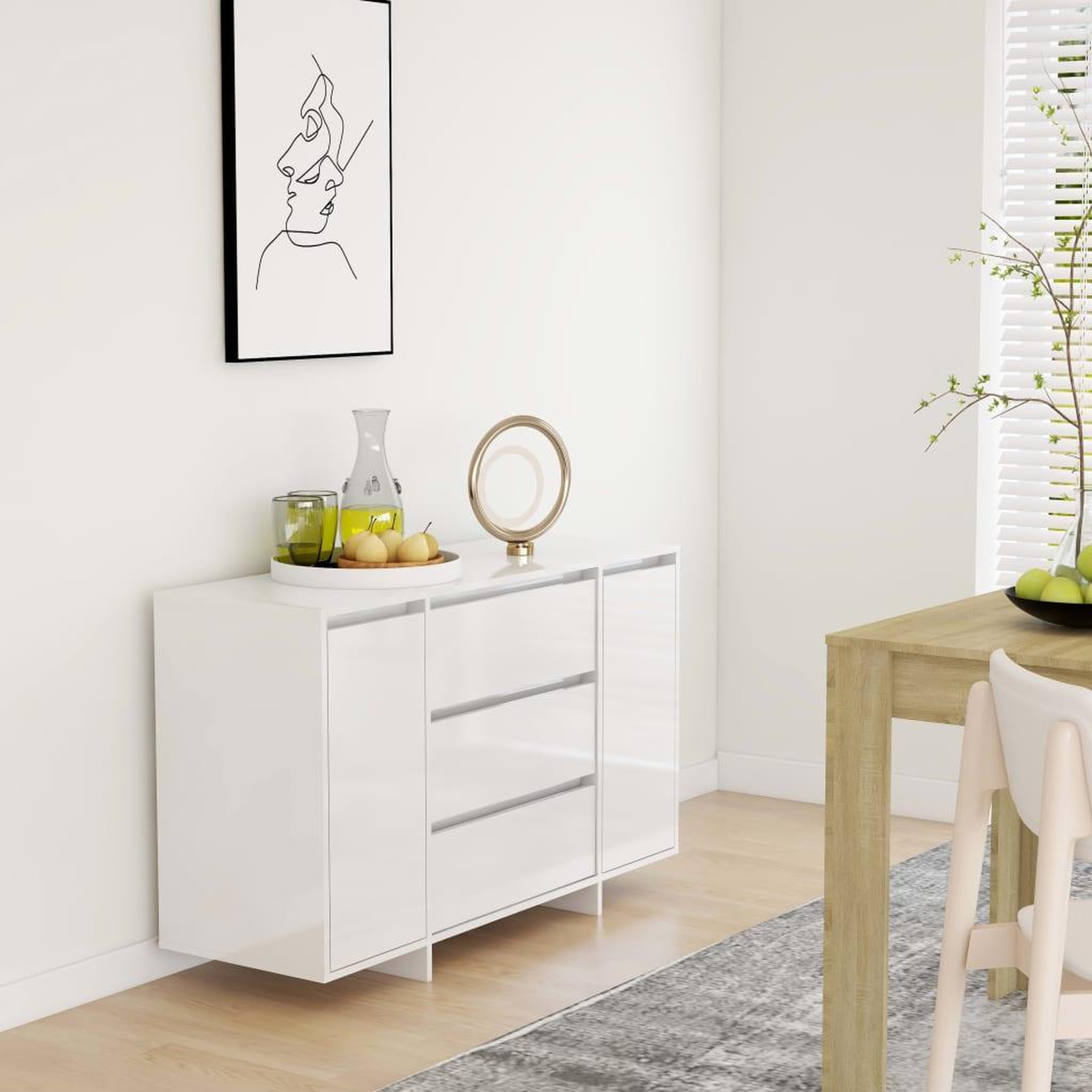 Voir la diapositive 1 : VIDAXL Buffet et 3 tiroirs Blanc brillant 120x41x75 cm Bois ingenierie