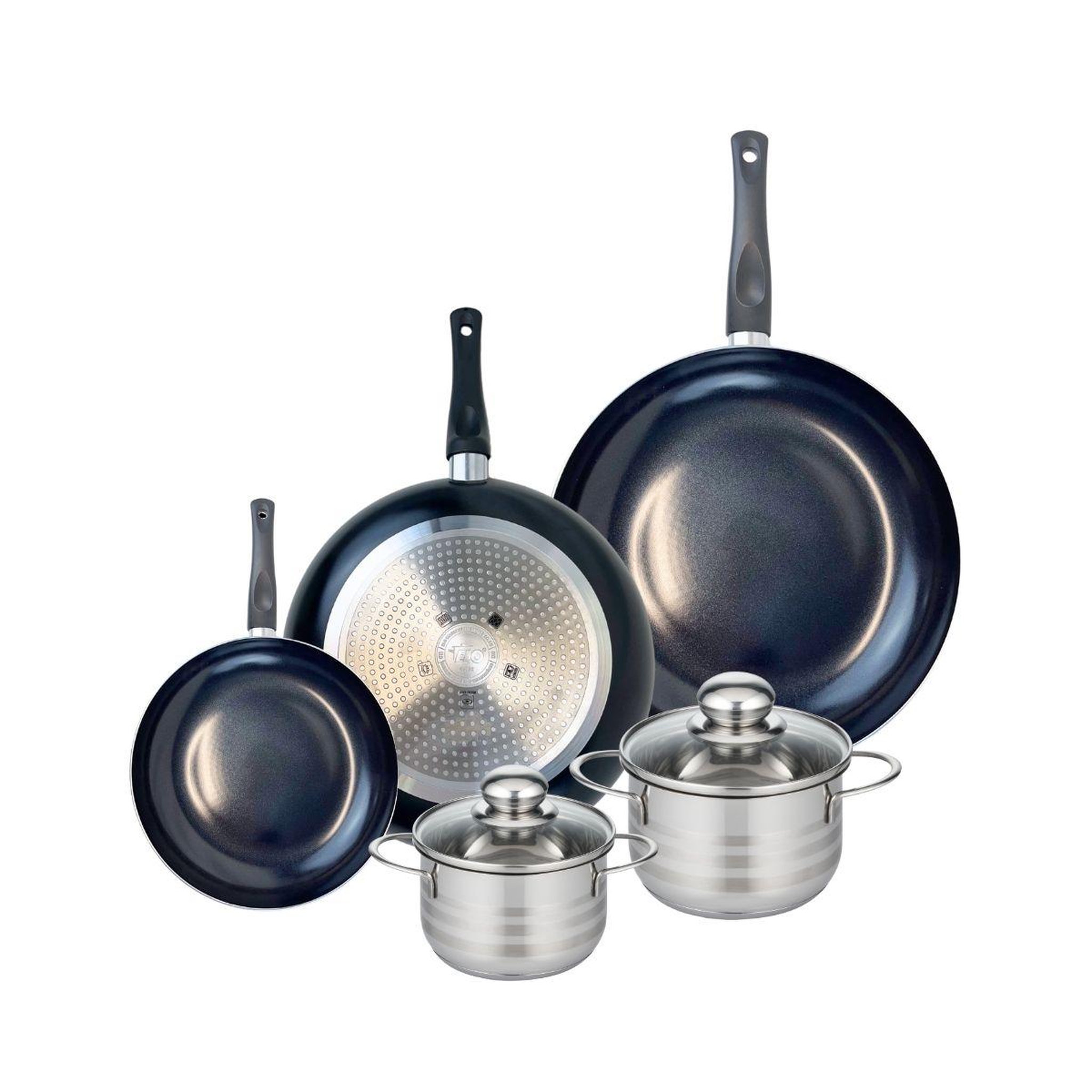 ELO Ensemble de 3 poêles de cuisson 20, 28 et 32 cm et 2 faitouts 14 et 16 cm elo prima brillant