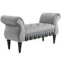Voir la diapositive 1 : HOMCOM Banc banquette capitonnée design accoudoirs courbés pompons pieds bois hévéa revêtement velours gris