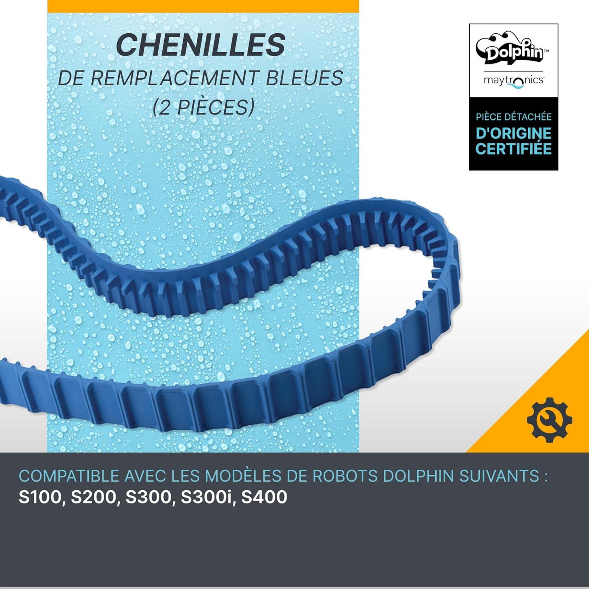 Voir la diapositive 2 : Dolphin Chenilles de remplacement bleues (2 pièces) pour robot dolphin s100, s200, s300, s300i, s400 - 99831521-R2