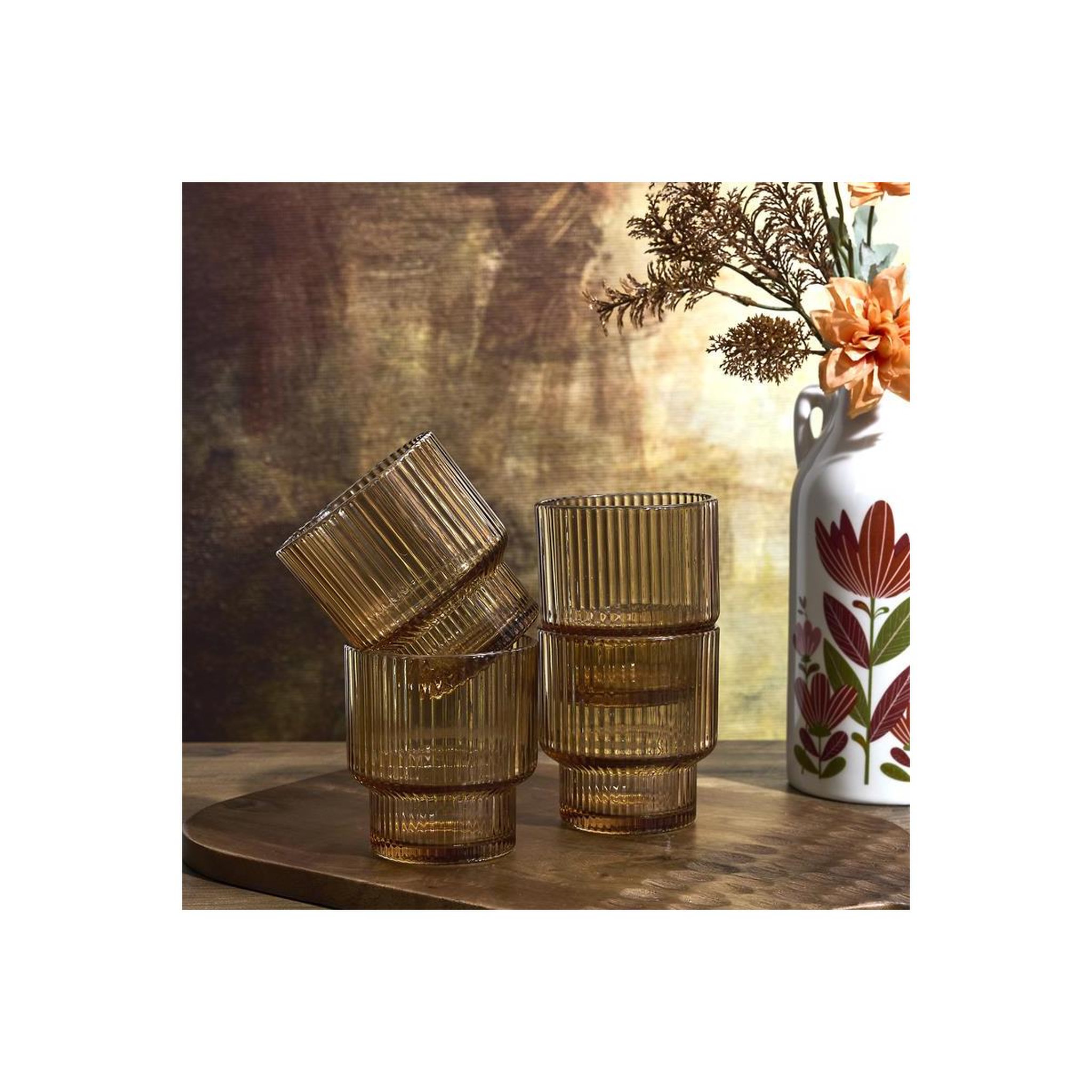 Voir la diapositive 3 : The Home Deco Factory Lot de 4 Verres Striés  Ambre  28cl Jaune