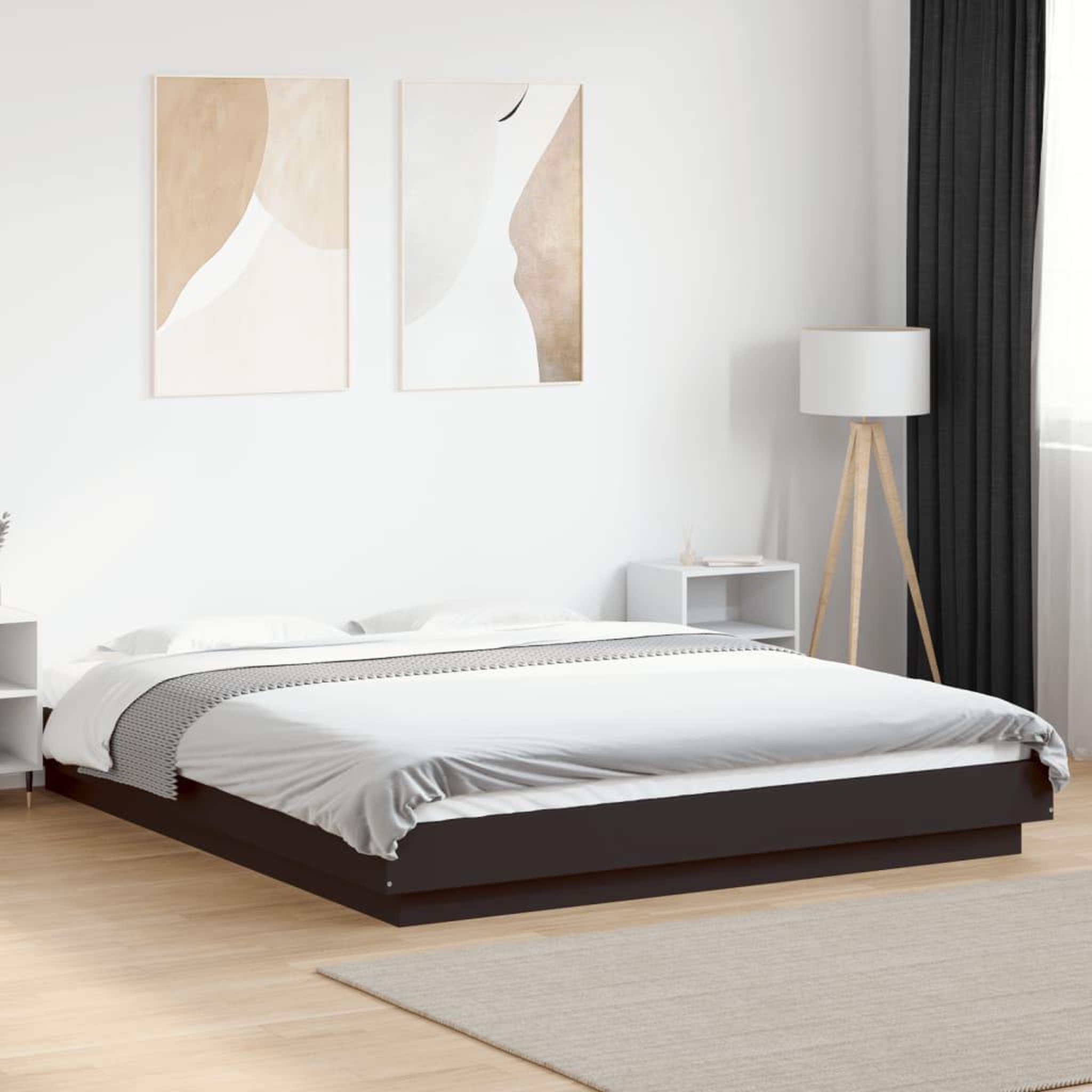 VIDAXL Cadre de lit avec lumieres LED sans matelas noir 150x200 cm