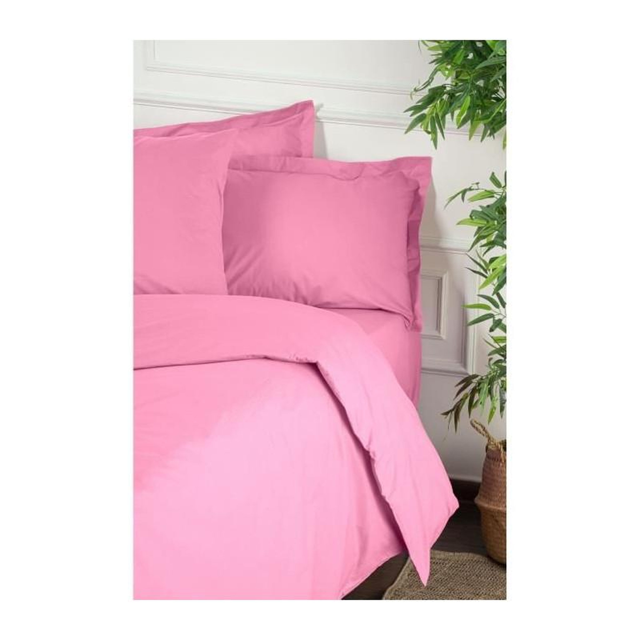 Voir la diapositive 2 : GENERIQUE Parure de lit - 1 housse de couette 220 x 240 cm + 2 taies d'oreiller 60 x 60 cm - 100% coton renforcé - Rose