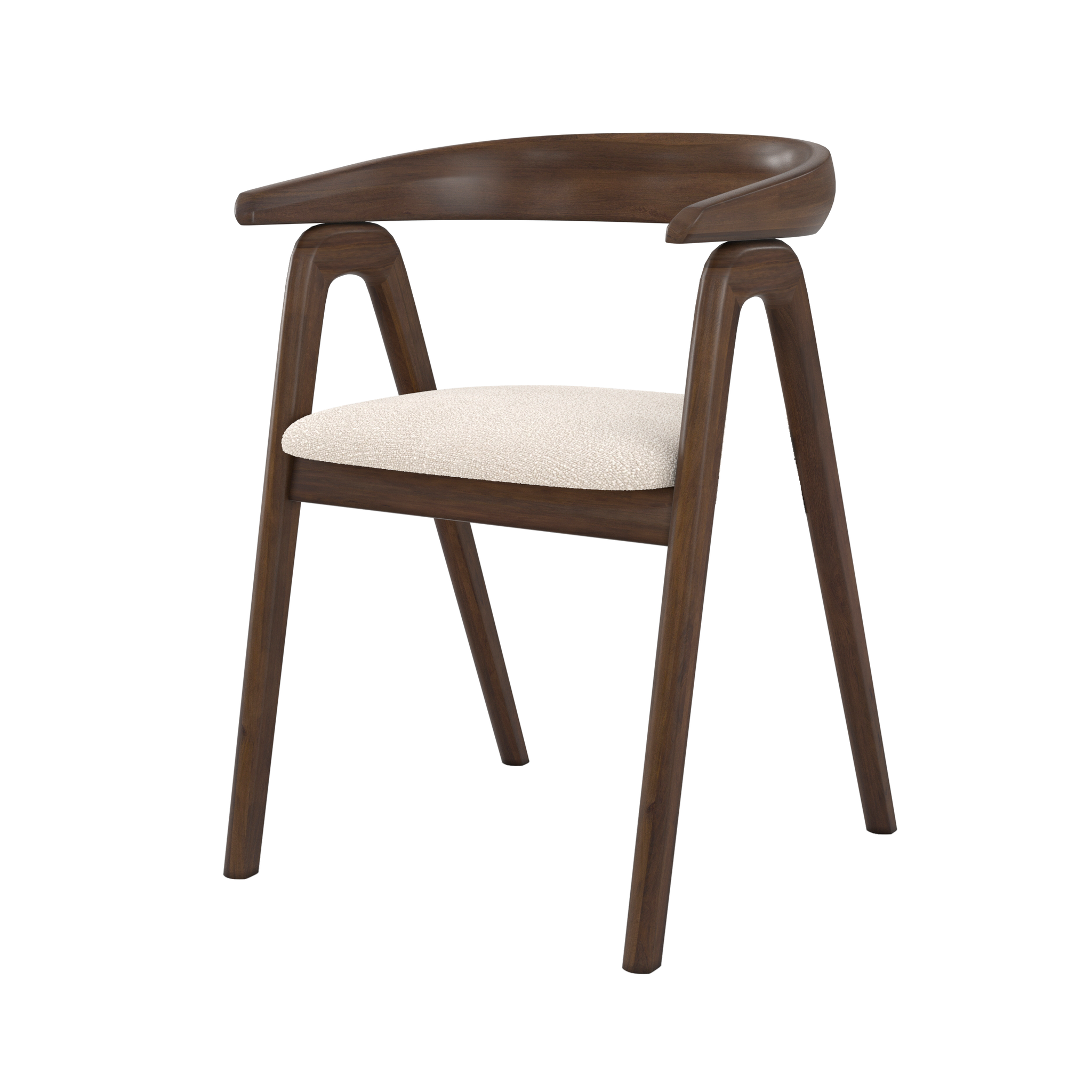 Voir la diapositive 1 : MAISON PAVANE Chaise en bois d'hévéa foncé et tissu bouclé crème-Hawa