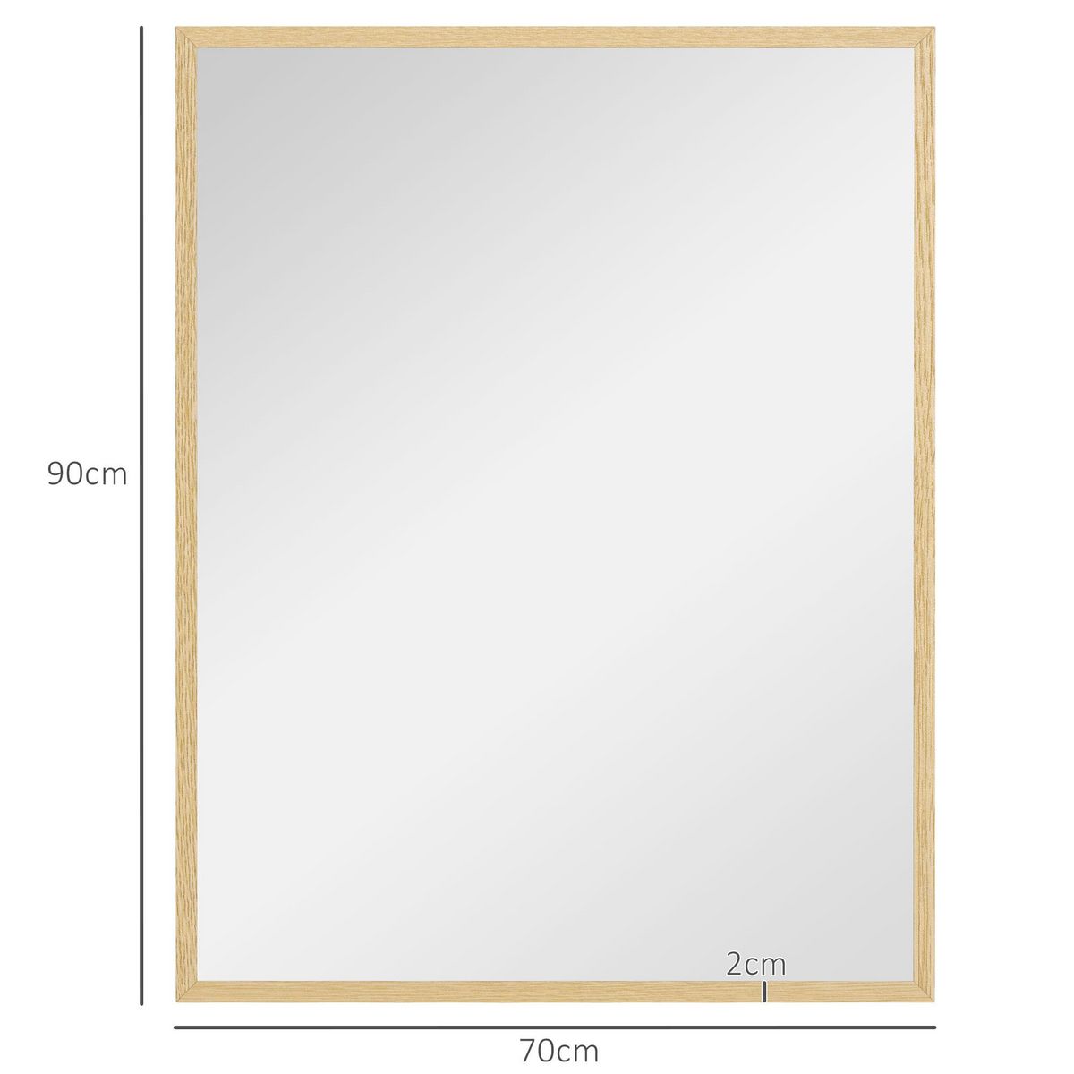 HOMCOM Miroir mural rectangulaire dim. 70L x 90H cm cadre MDF aspect bois clair