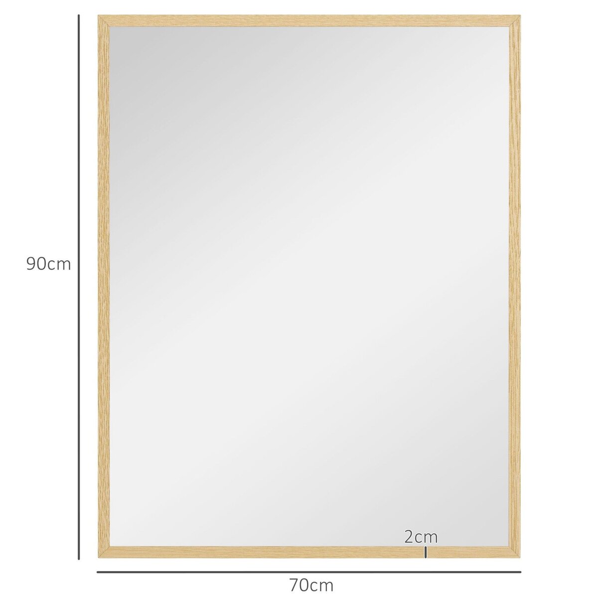 HOMCOM Miroir mural rectangulaire dim. 70L x 90H cm cadre MDF aspect bois clair