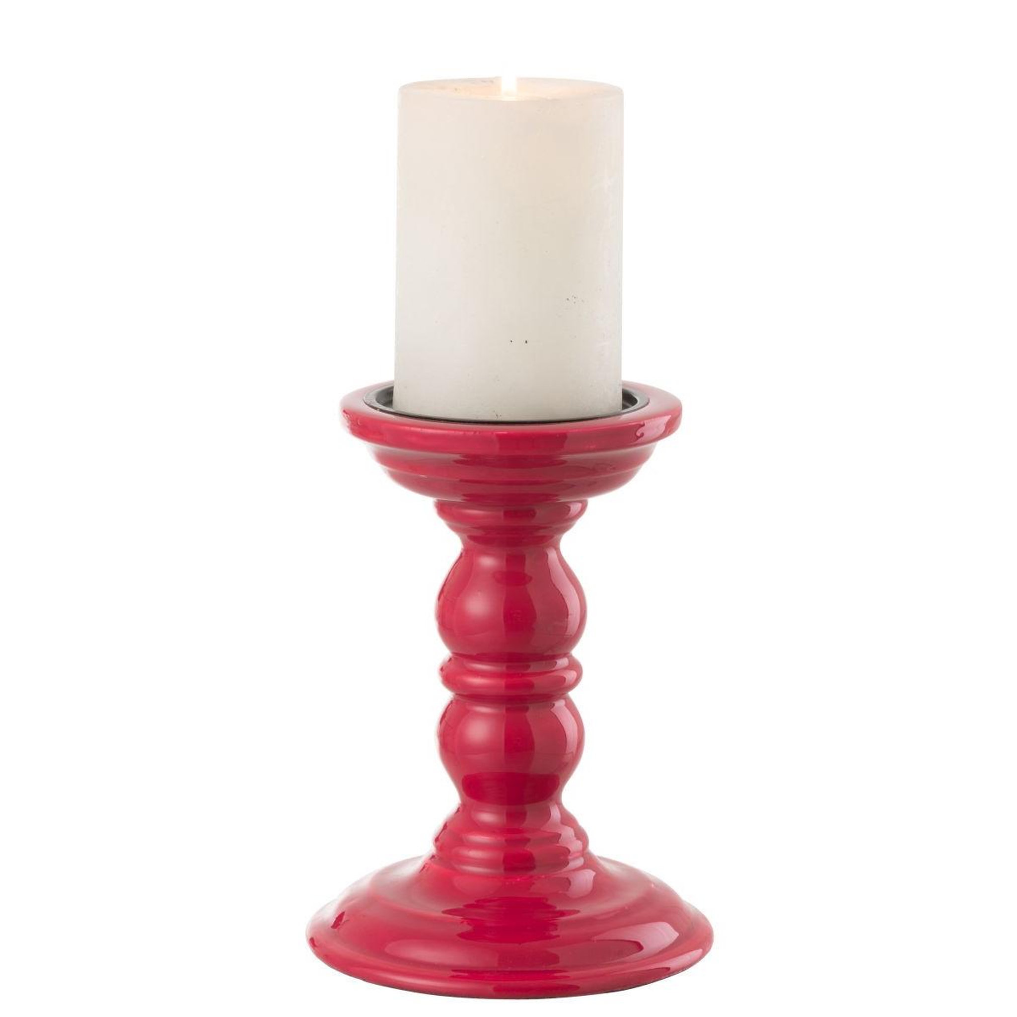 Voir la diapositive 2 : J-LINE Bougeoir haltère en bois  waldo  17cm fuchsia