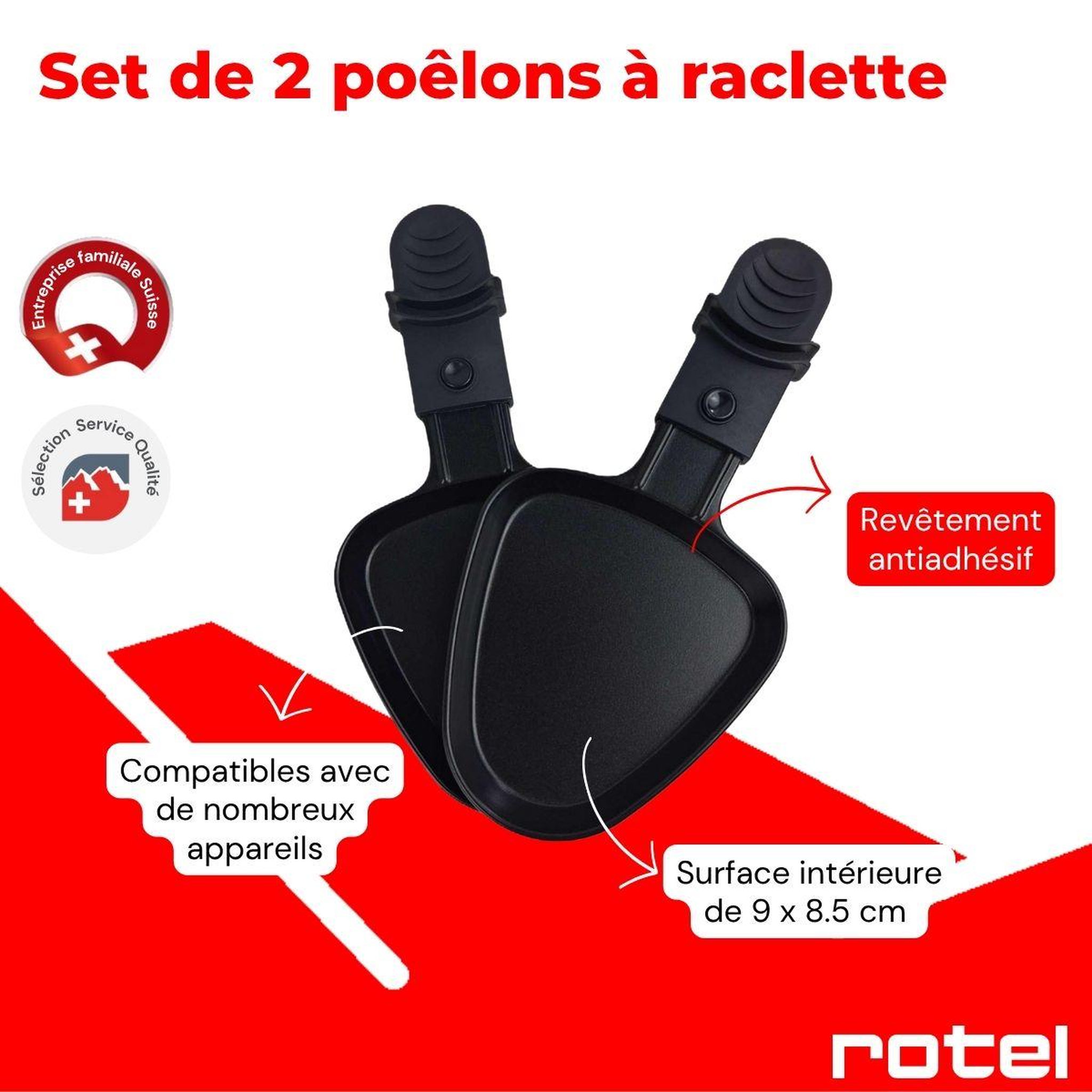 Voir la diapositive 3 : Rotel Lot de 2 poêlons à raclette triangulaires rotel