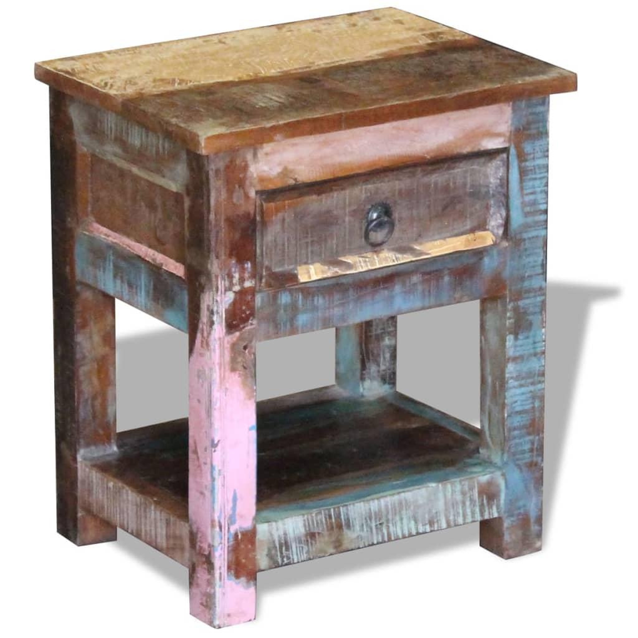 Voir la diapositive 4 : VIDAXL Table d'appoint 1 tiroir bois de recuperation massif 43x33x51cm