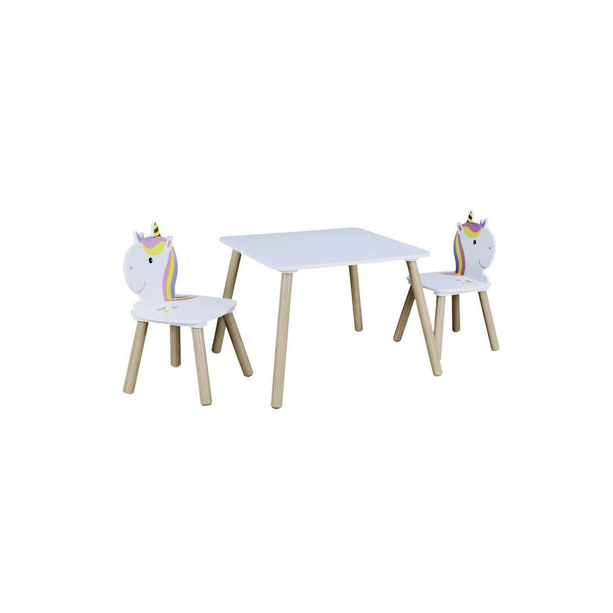 Paris Prix Table & 2 Chaises Enfant  Licorne Lily  55cm Blanc