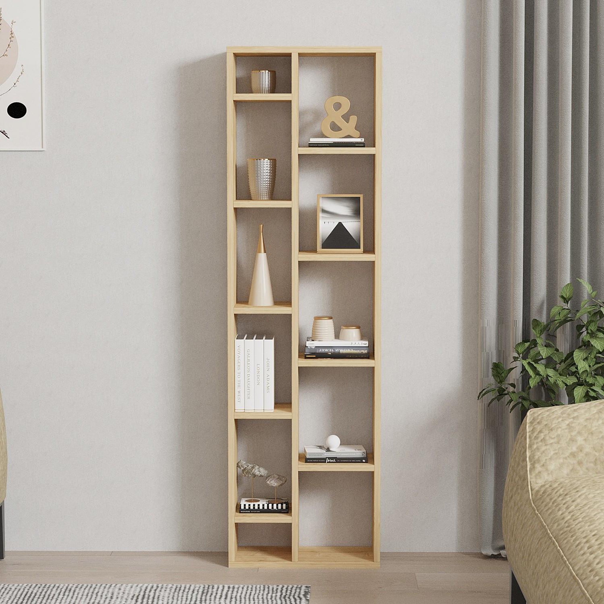Voir la diapositive 3 : Habitat et Jardin Bibliothèque en bois  tomi  - 45 x 20 x 150 cm - chêne saphir
