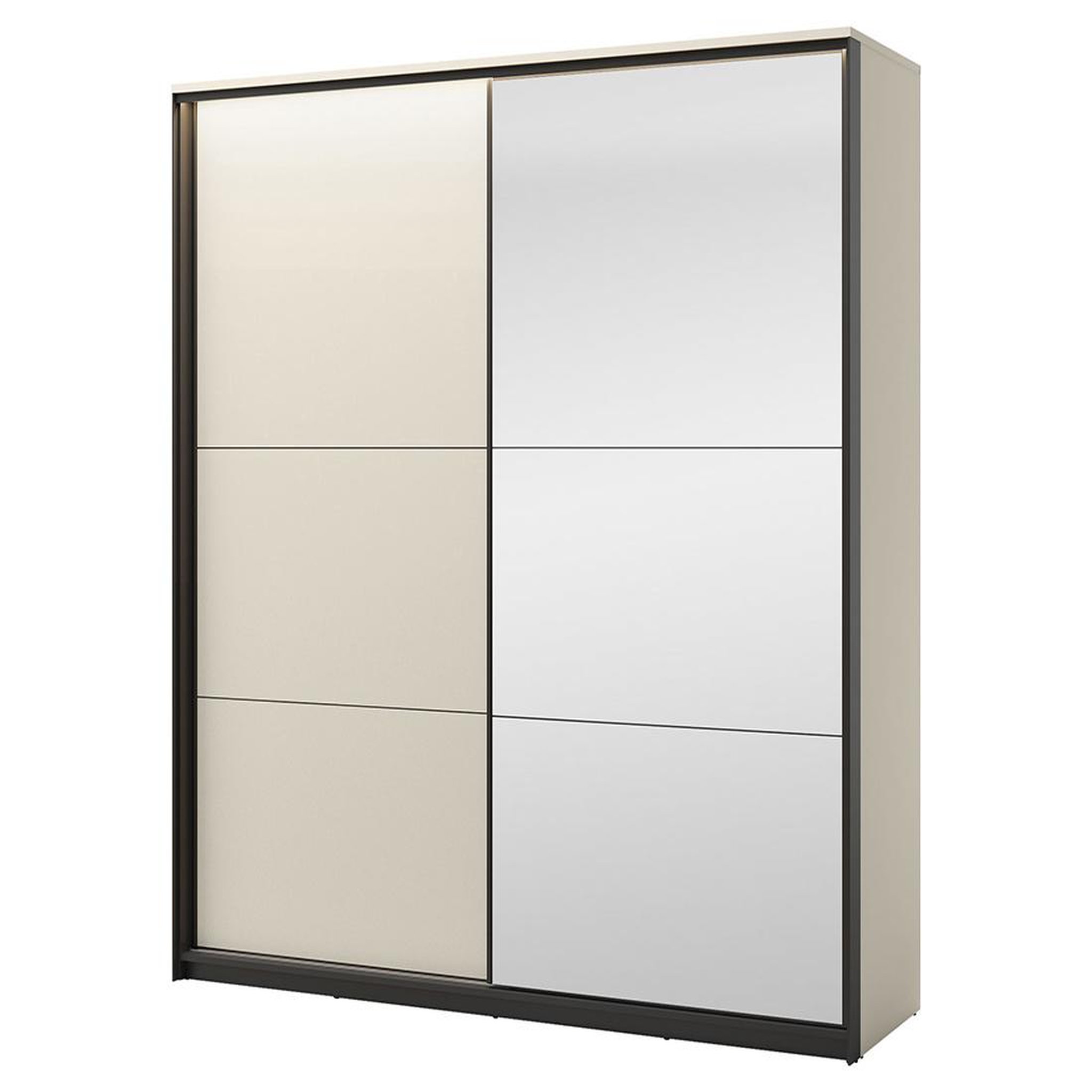 BEST MOBILIER Kimi - armoire - 2 portes coulissantes - led et miroir inclus - 220x221 cm. Coloris disponibles : Beige