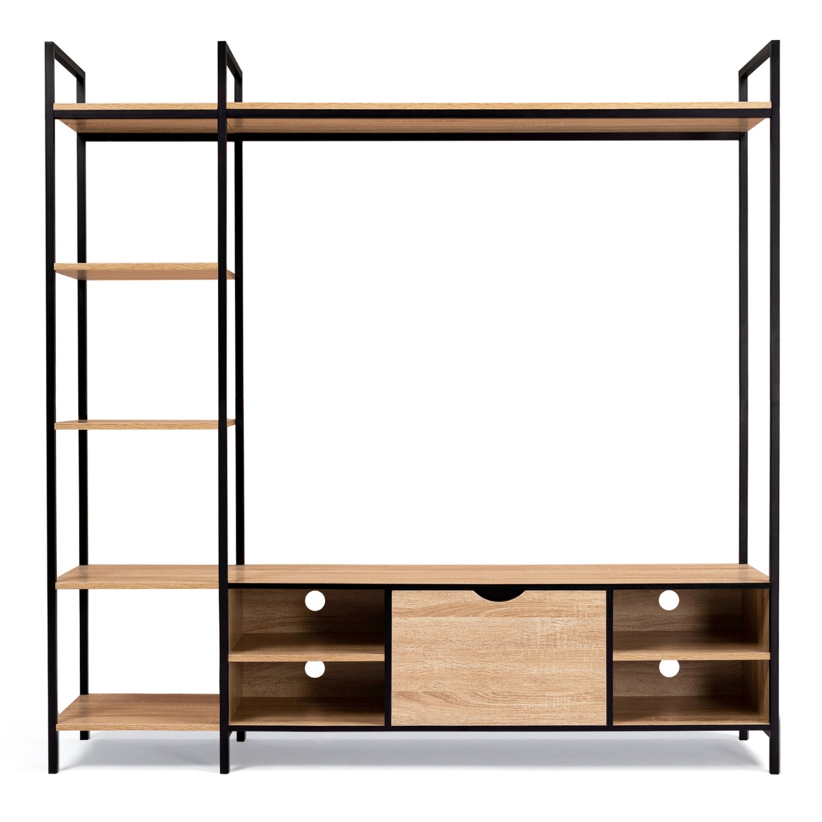 ID MARKET Ensemble meuble TV 170 cm DETROIT avec étagères design industriel