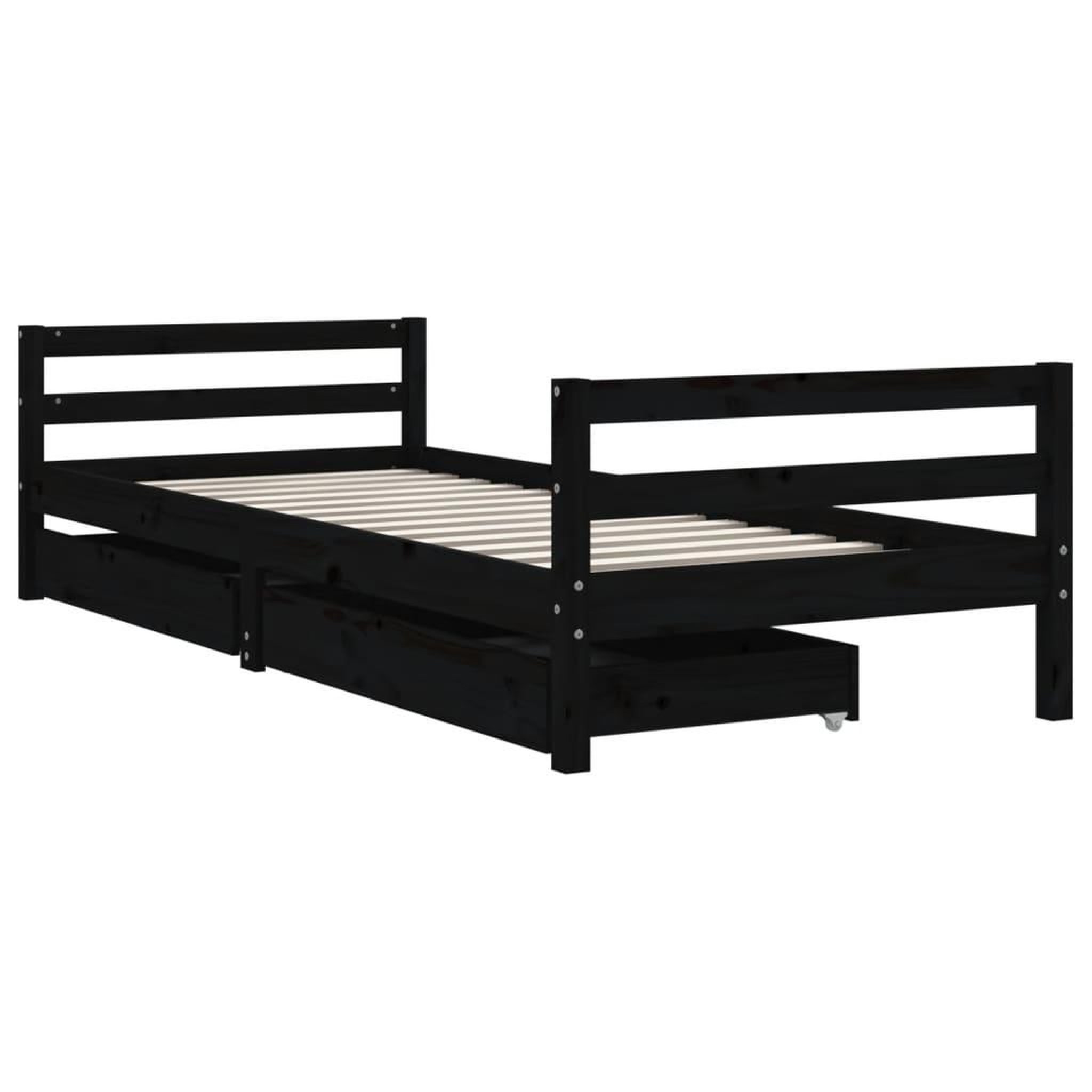 Voir la diapositive 3 : VIDAXL Cadre de lit enfant avec tiroirs noir 90x200 cm bois pin massif