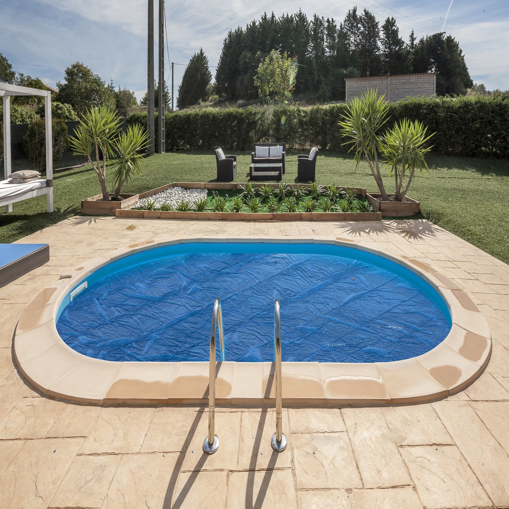 Voir la diapositive 2 : GRE Bâche été à bulles 300 µ pour piscines enterrées Ovale 6 x 3,20m 