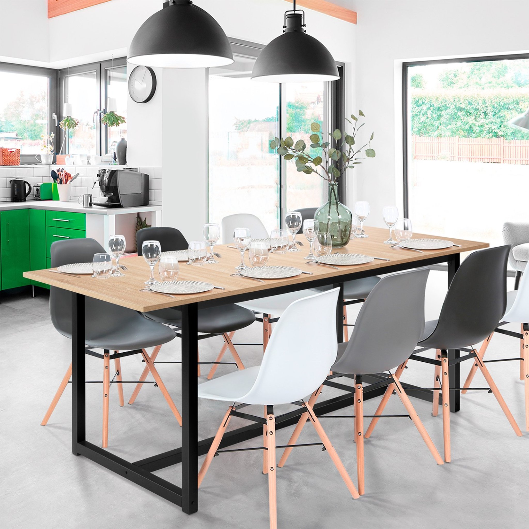 Voir la diapositive 2 : ID MARKET Table à manger extensible rectangle detroit 6-10 personnes design industriel 160-200 cm
