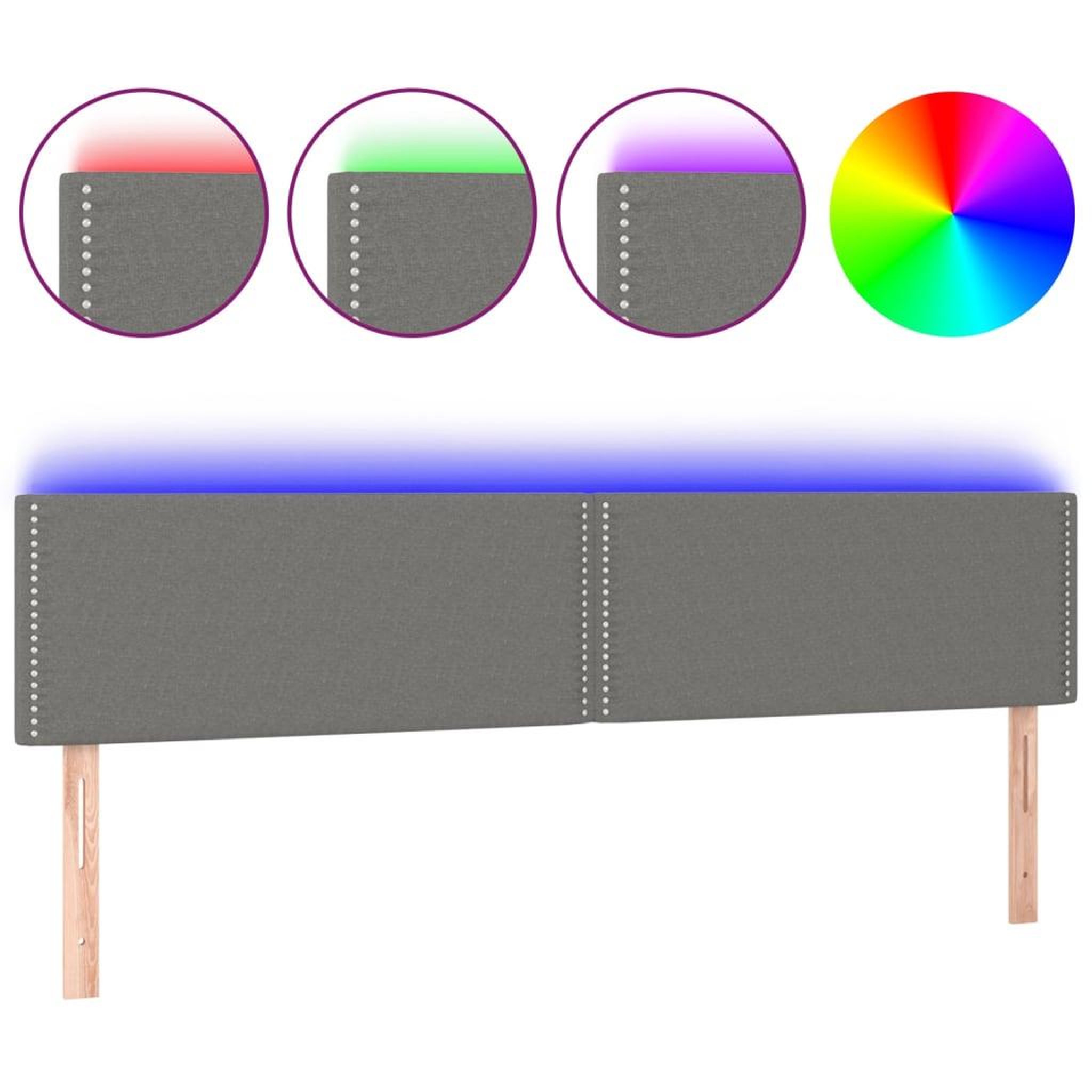 Voir la diapositive 2 : VIDAXL Tete de lit a LED Gris fonce 200x5x78/88 cm Tissu