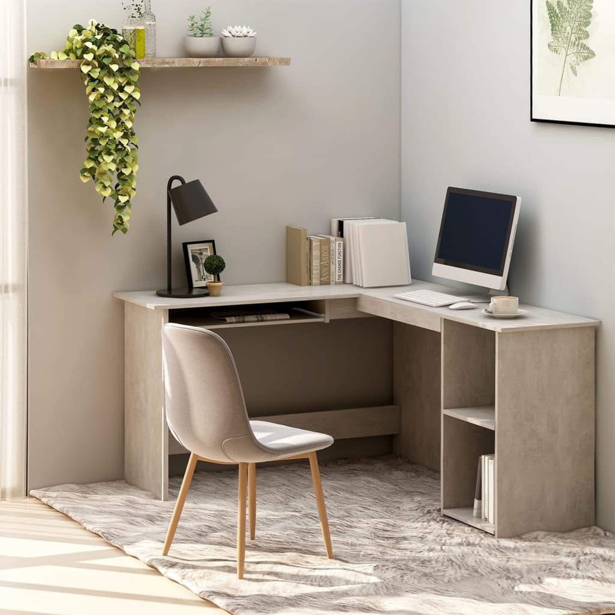 Voir la diapositive 1 : VIDAXL Bureau d'angle en forme de L Gris Beton Bois d'ingenierie