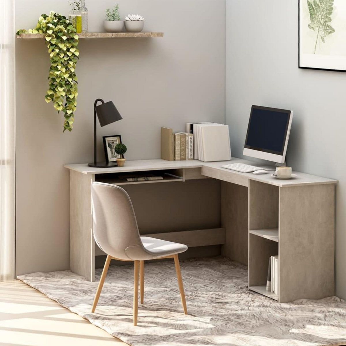 VIDAXL Bureau d'angle en forme de L Gris Beton Bois d'ingenierie