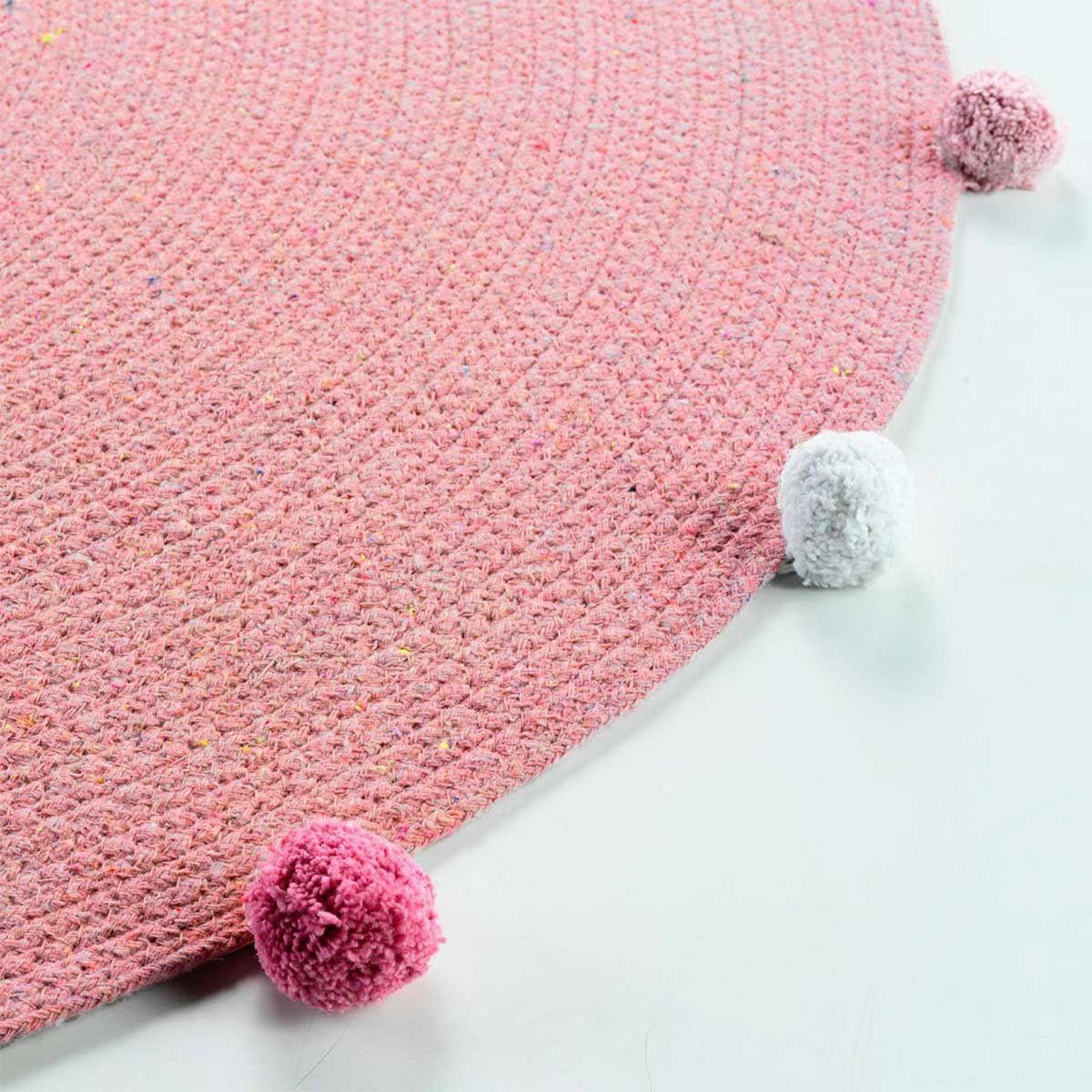 Paris Prix Tapis Rond Enfant  Pompomparty  90cm Rose Dragée