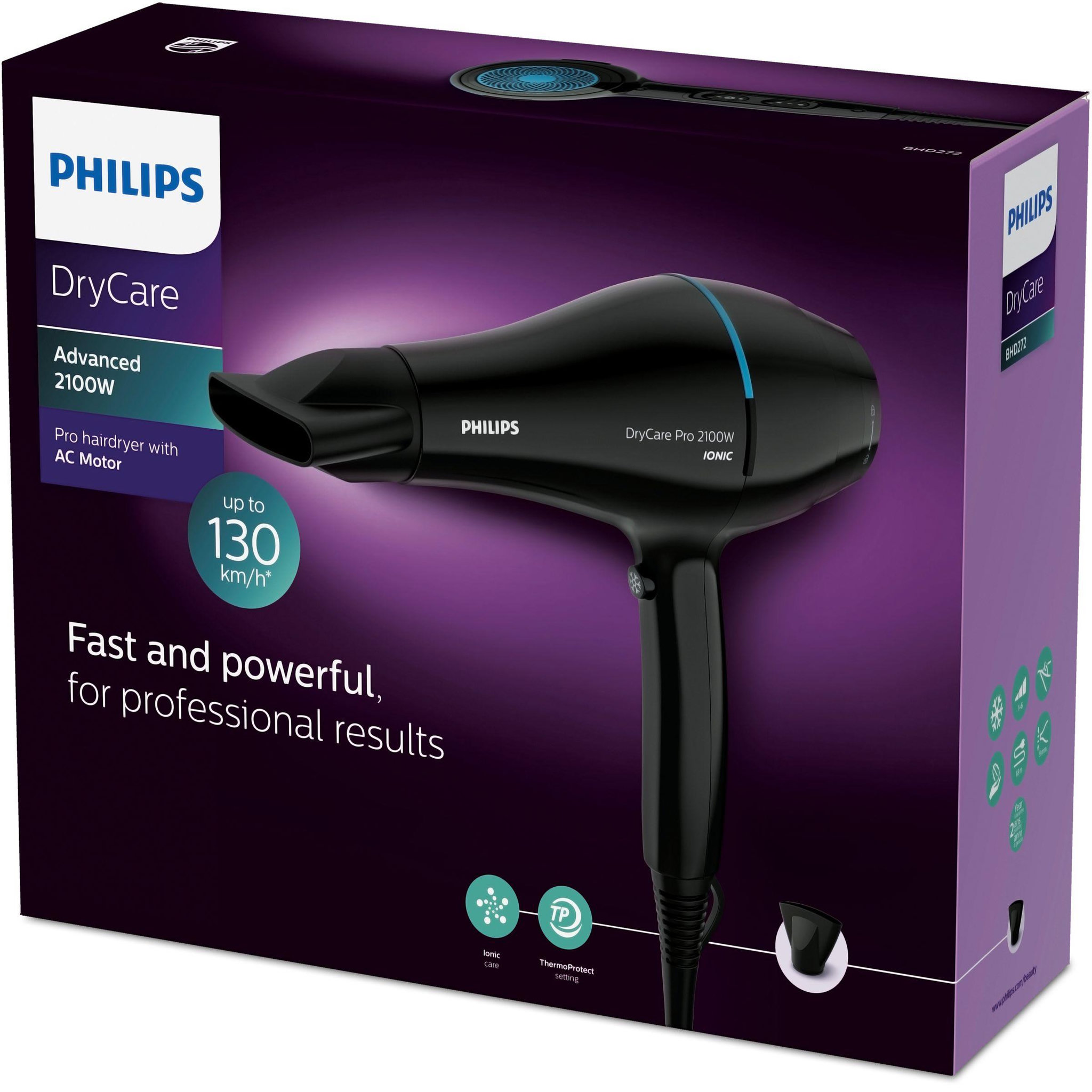 Voir la diapositive 2 : Philips Sèche-cheveux 2100w ionic - bhd272/00
