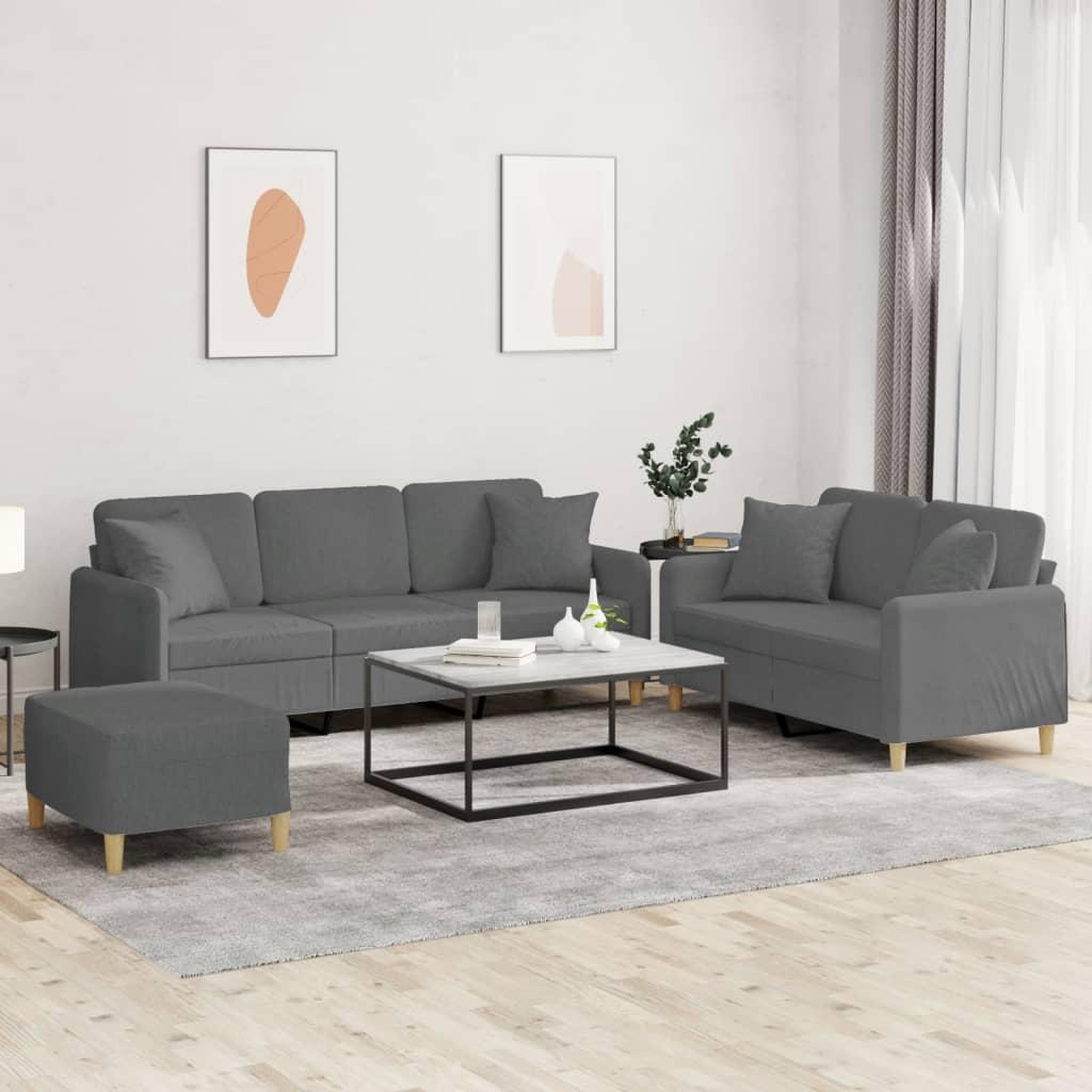 VIDAXL Ensemble de canapes 3 pcs coussins gris fonce tissu
