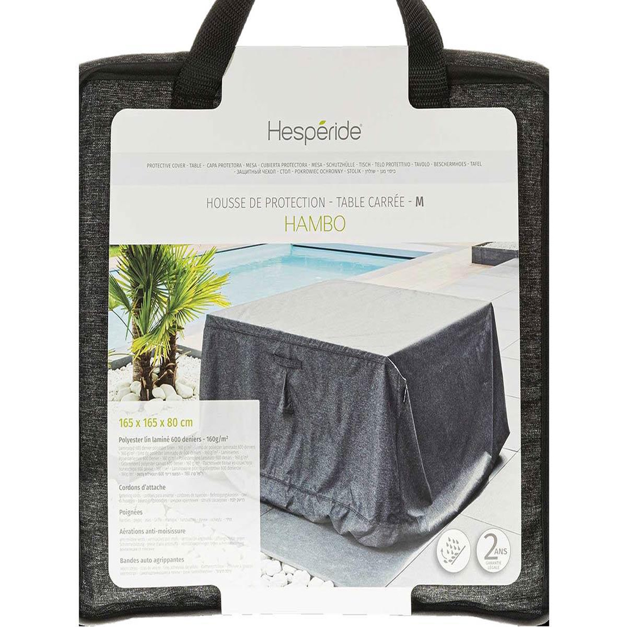 Voir la diapositive 2 : HESPERIDE Housse pour table extérieure carré hambo m gris - 165 x 165 x 80 cm - hespéride