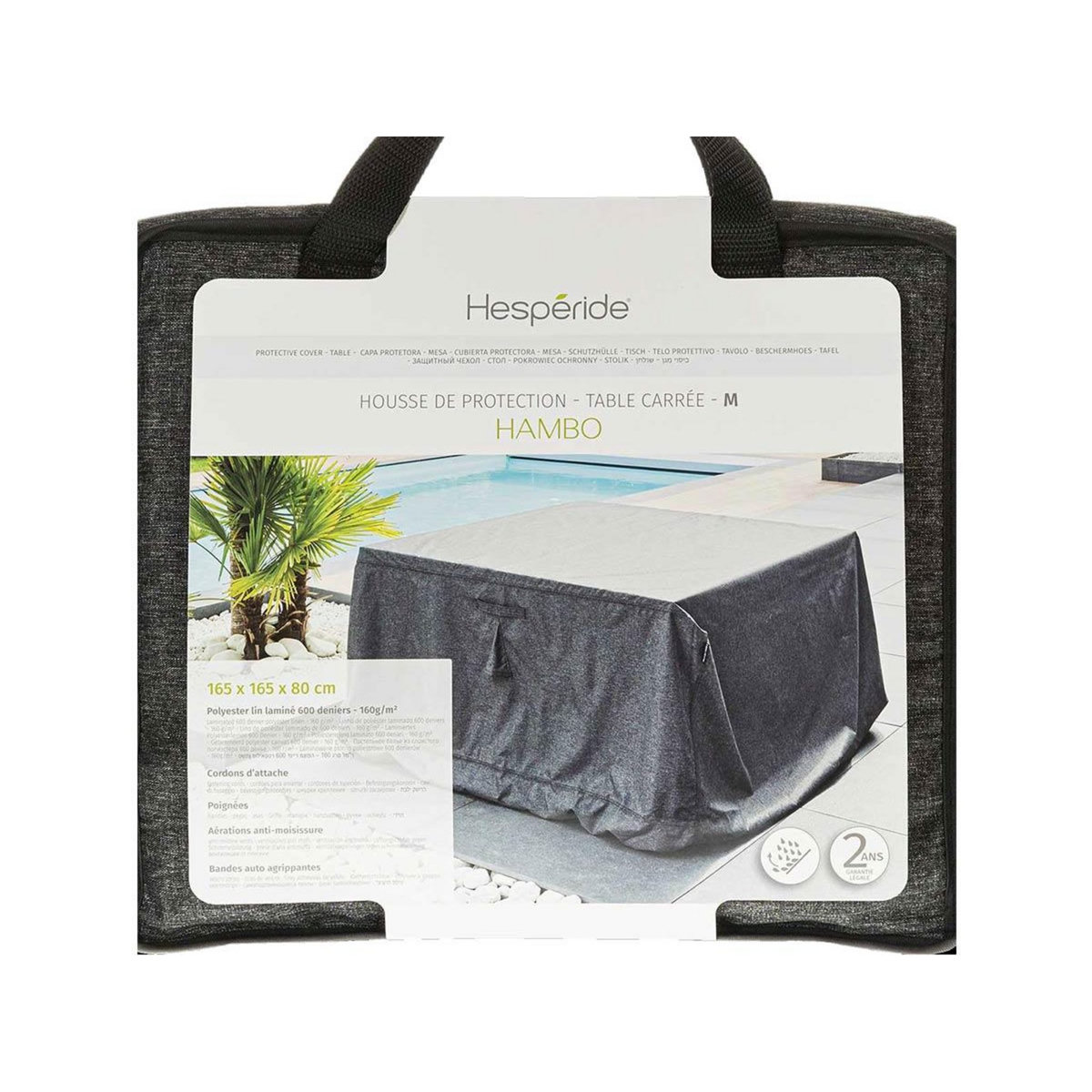 HESPERIDE Housse pour table extérieure carré Hambo M gris - 165 x 165 x 80 cm - Hespéride